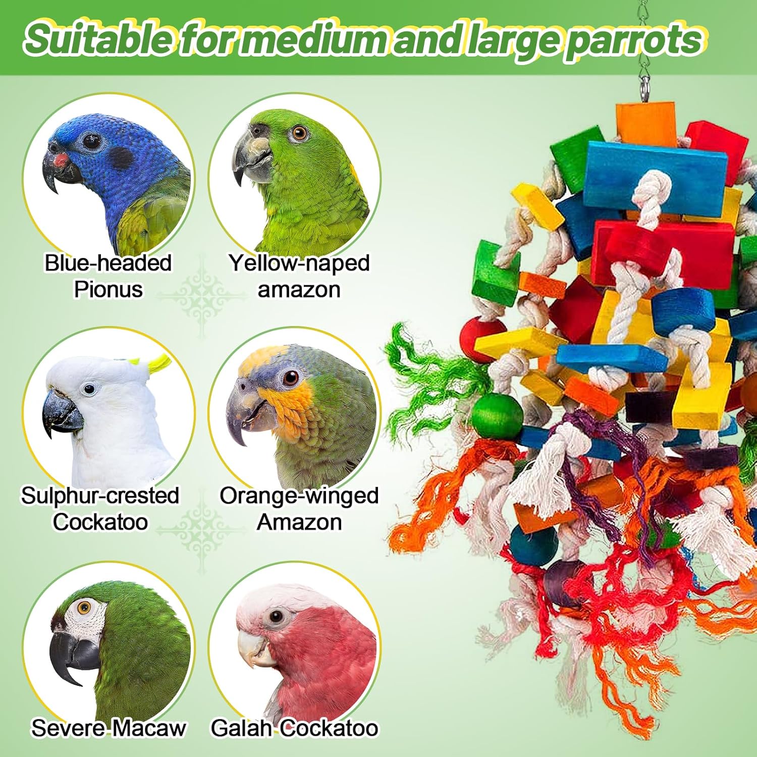 Large Parrot Toy - Multicolored Natural Wood Blocks Tearing Toys for Birds Suggested for African Grey, Macaw and Amazon Parrots - Happypetzone.online - Image 5