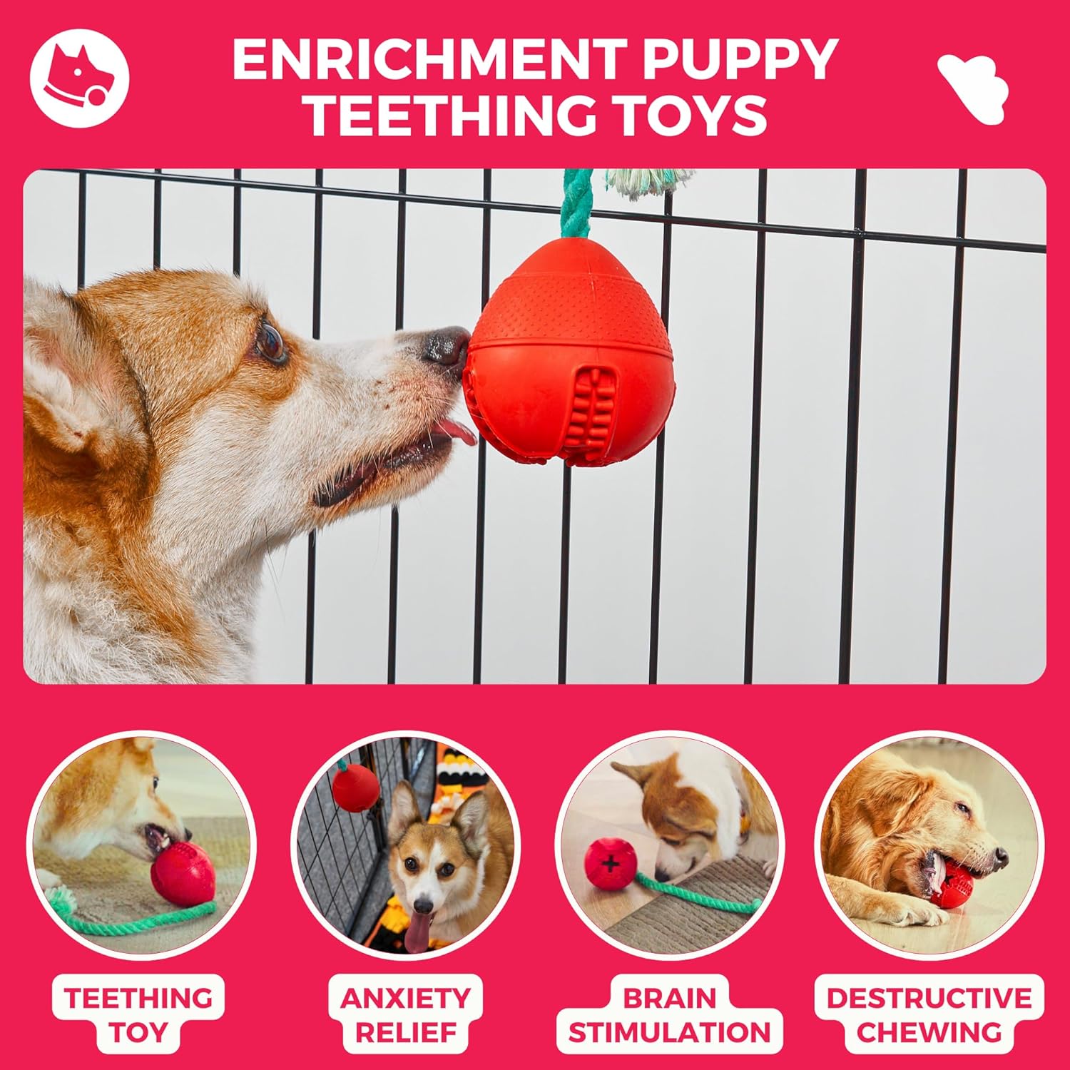 Fossa Interactive Dog Toys, Crate Training Aids for Puppies, Puzzle Treat Dispenser with Rope, Multifunctional Dog Toys - for Reduce Dog Boredom and Anxiety, Dog Teeth Cleaning and Chew Toy - Happypetzone.online - Image 2