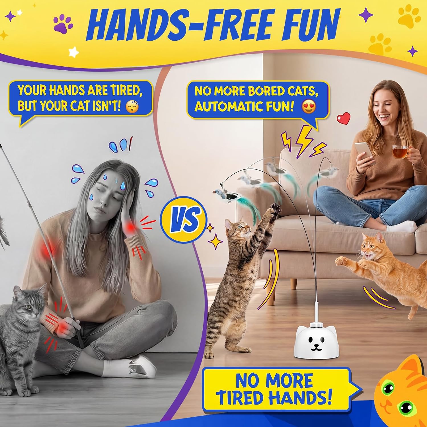 Interactive Cat Toys for Indoor Cats - Automatic Flying Bird Feather Toy, USB Rechargeable Electric Cat Teaser with Sticky Suction Base, Smart Motion Activated Self-Play Enrichment Toy for Bored Cats - Happypetzone.online - Image 4