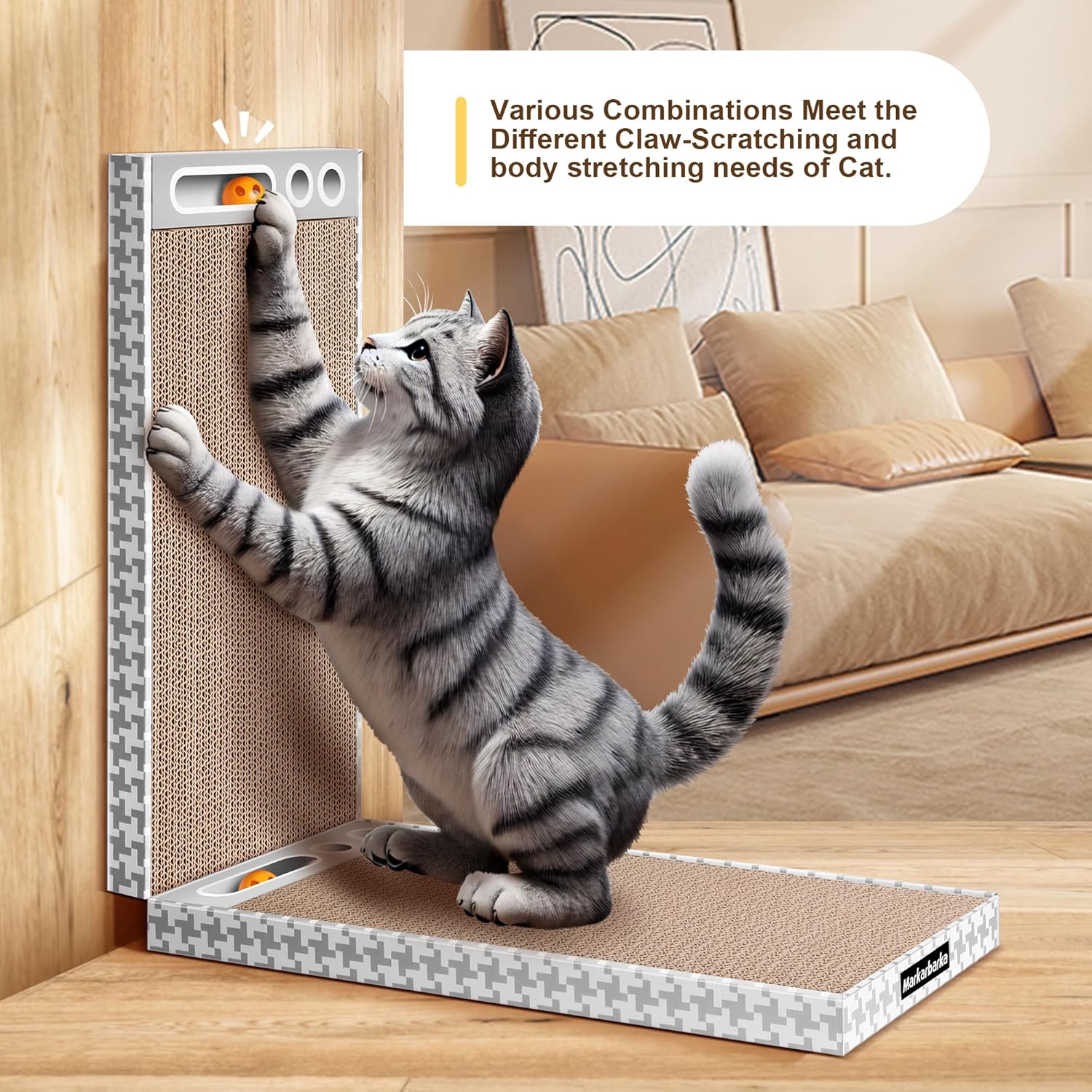 Cat Scratching Board 3 Pack – Reversible Cardboard Scratcher for Indoor Cats, Wide Boxed Scratch Pads with Bell Ball, Durable Corrugated scratchers as Furniture Protector - Happypetzone.online - Image 5