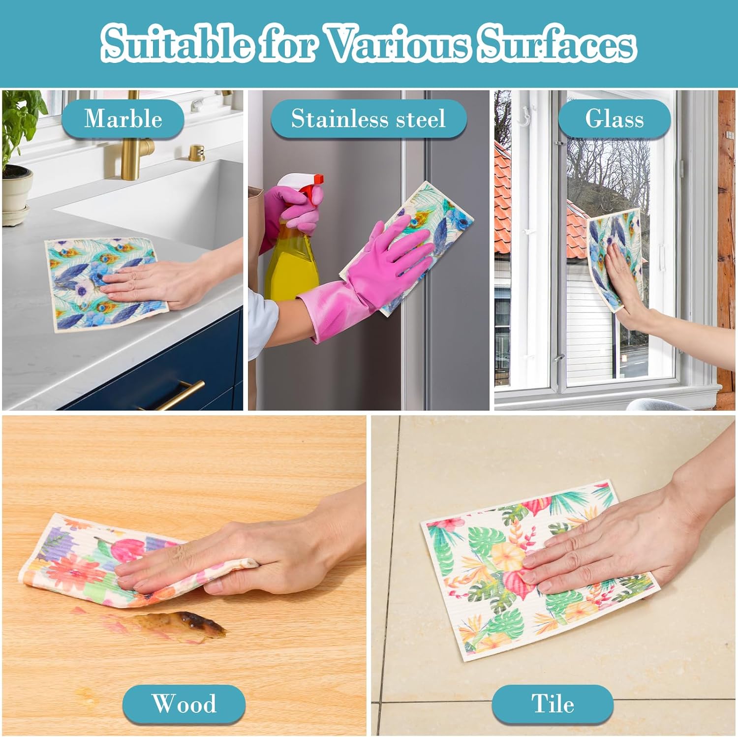 Lucomb Swedish Dishcloths for Kitchen Dishes, 8 Pack Reusable Cleaning Cloths Replace Paper Towels Swedish Towels Cleaning Rags Eco Friendly Biodegradable for Home Office Wipes - Happypetzone.online - Image 6