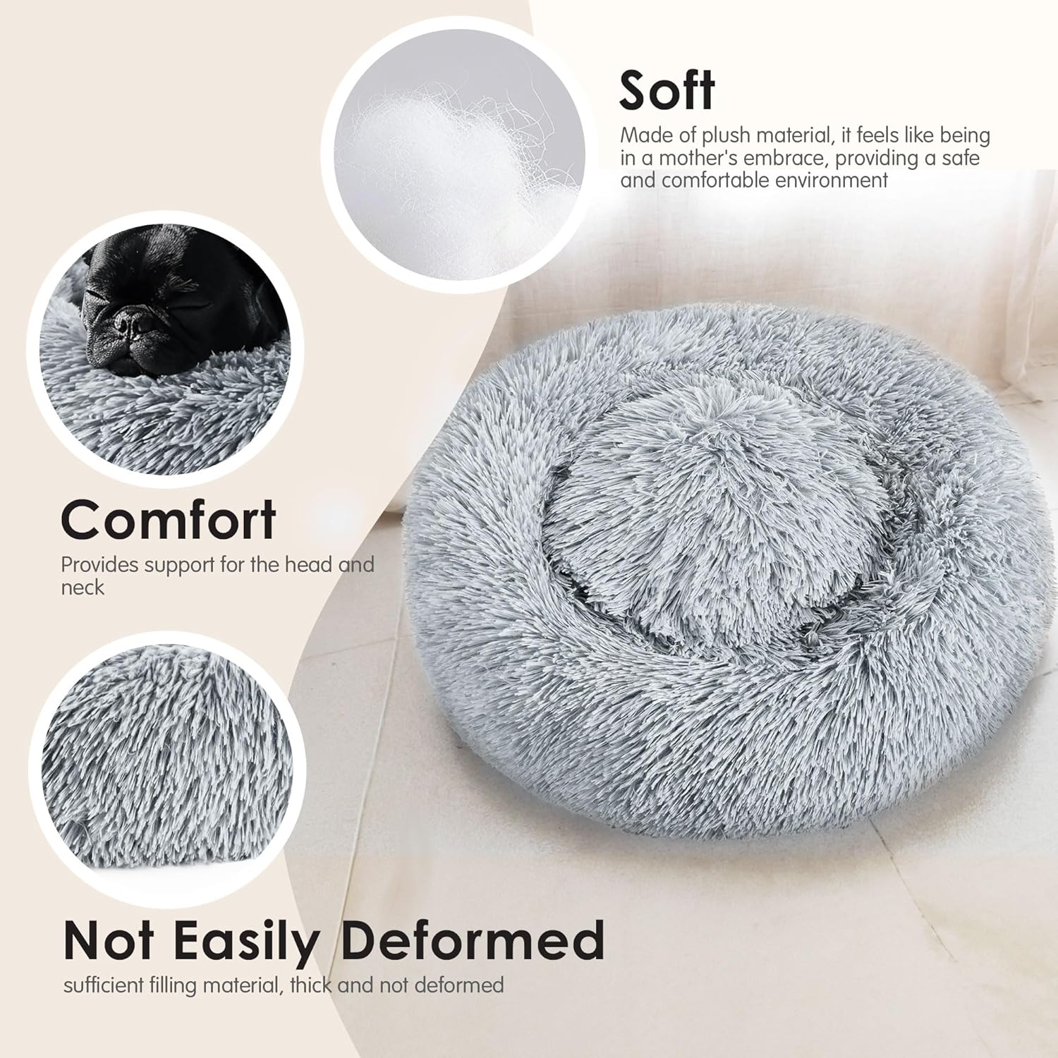 Dogs Bed for Small Dogs, Anti-Anxiety Washable Round Bed (Light Grey, 24.0" L x 24.0" W x 8.0" Th) - Happypetzone.online - Image 5