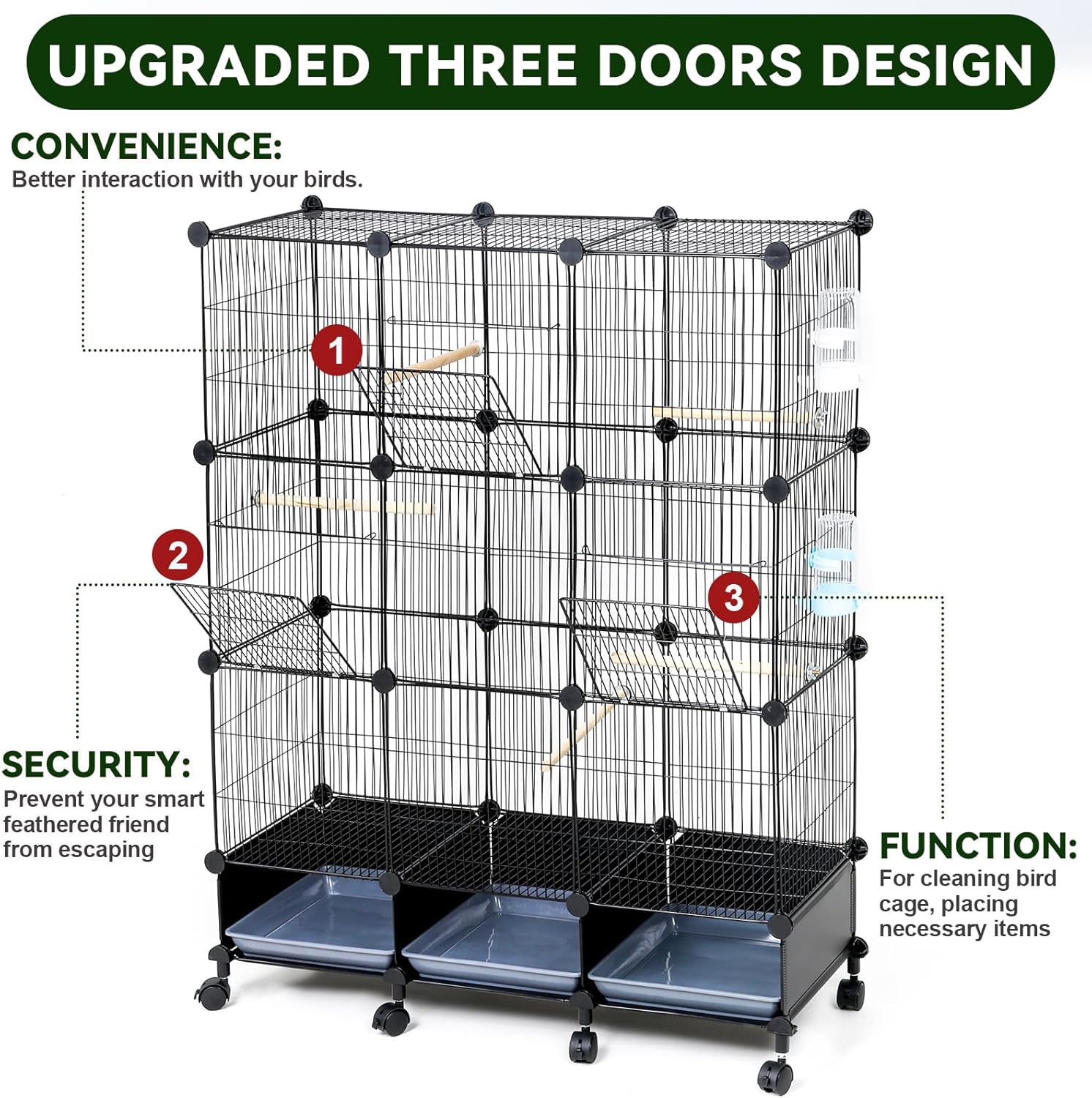 VISCOO Encrypted Bird Cage (46" x 36" x 12"), with Wooden Perches, Metal Parakeet Cage with Slide-Out Tray, Water Bottle&Feeder, Bird Cages for Parrot,Parakeets,Cockatiel,Small Mid-Sized Birds - Happypetzone.online - Image 7