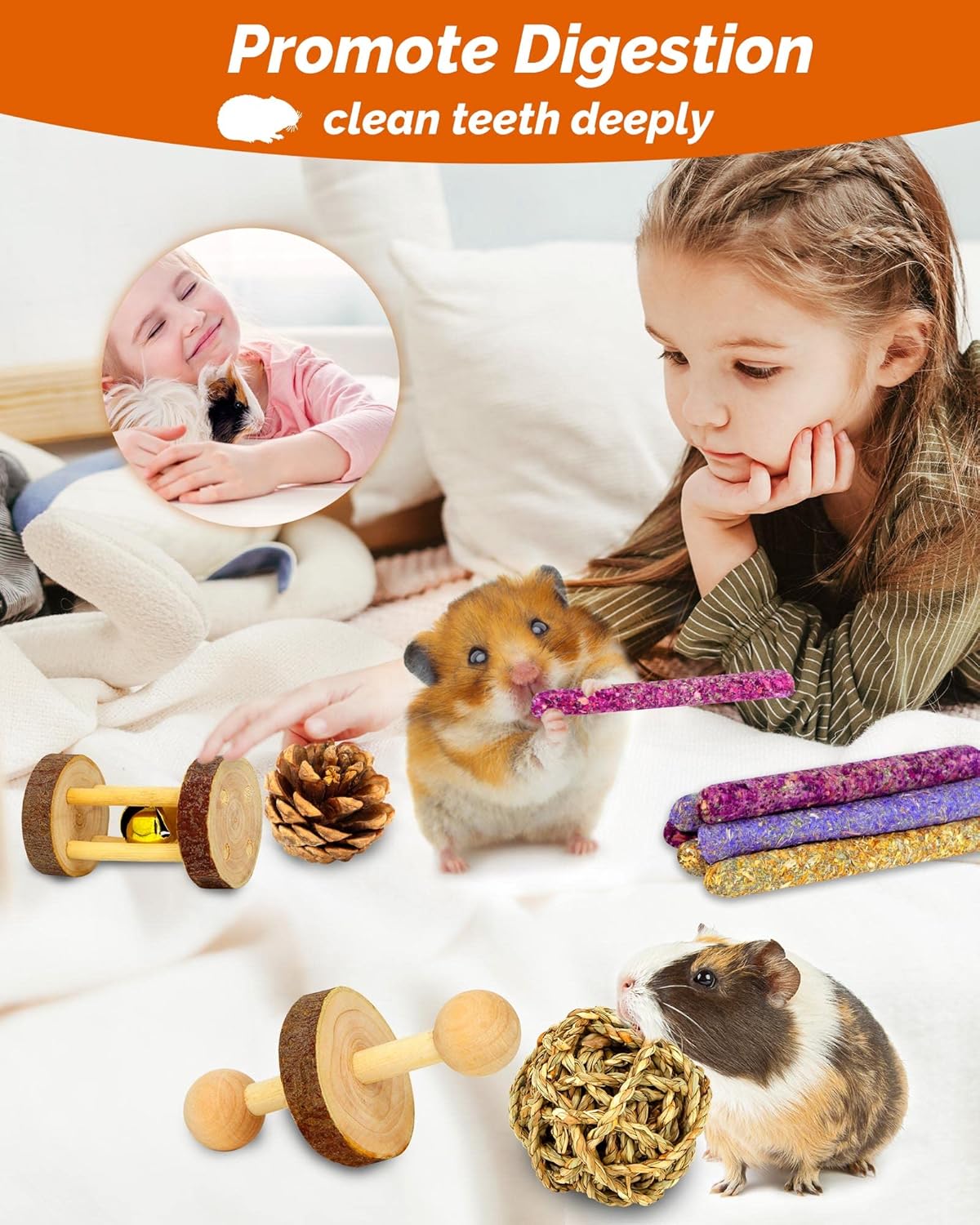 Hamster & Guinea Pig Toys - 18 Pcs Wooden Small Animal Chew Toys for Teeth - Rabbit, Chinchilla, Gerbils, Rats Exercise Accessories - Happypetzone.online - Image 7