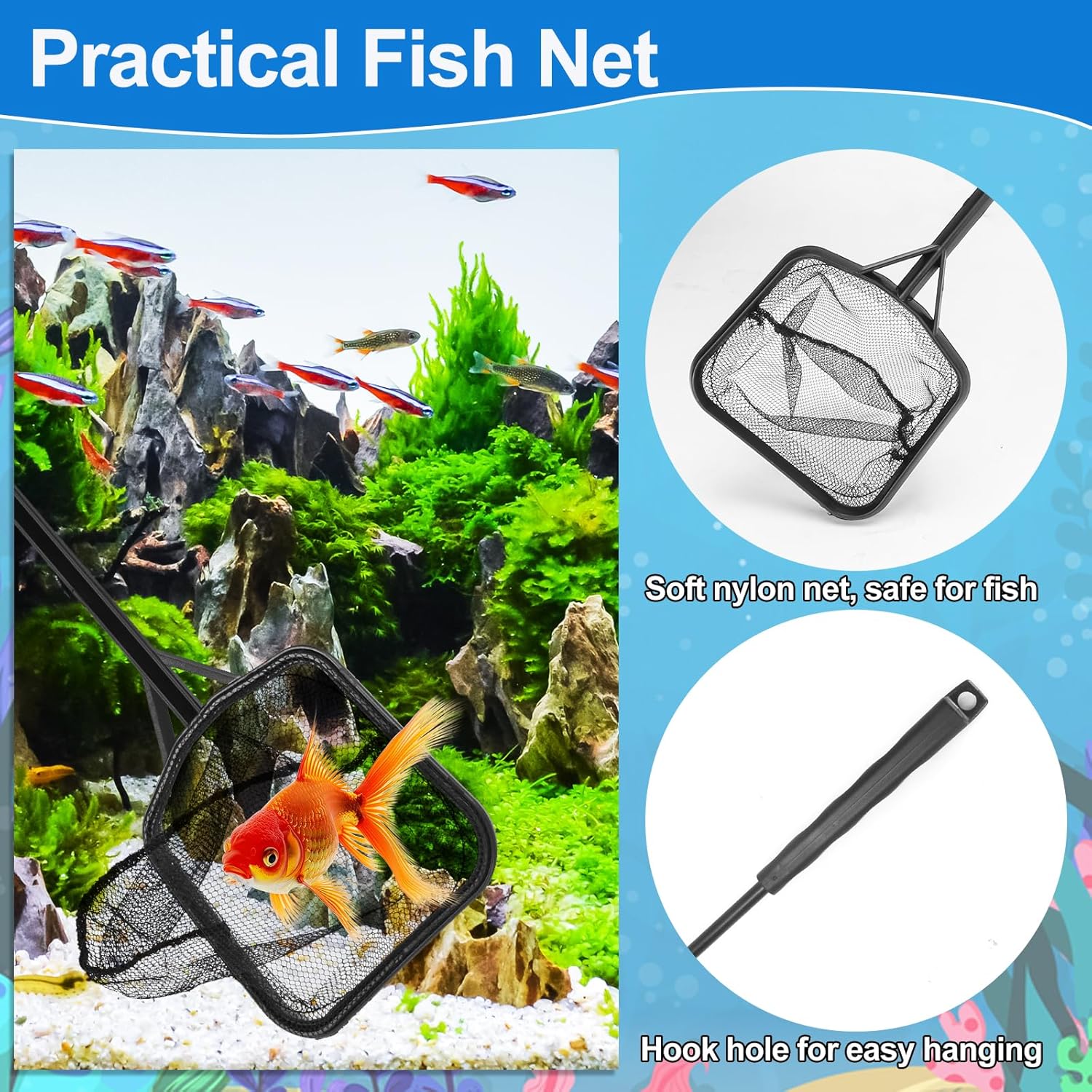 Fish Tank Cleaning Kit Set of 4 Pieces, Aquarium Siphon Algae Scraper Aquarium Net Algae Remover for Fish Tank, Aquarium Cleaner Vacuum Suitable for Changing Water and Cleaning Fish Tanks - Happypetzone.online - Image 6