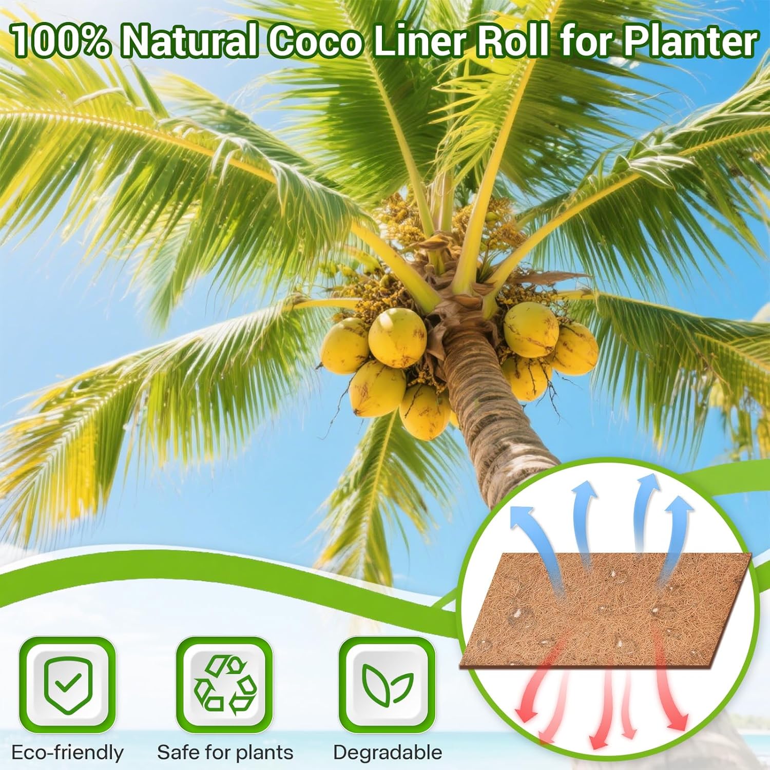 Coco Liner Roll 24x160 Inch, Natural Coconut Liners for Planter Flower Basket, Thick Coco Fiber Mat for Hanging Basket, Garden Decoration, Animal Pet Pads, Reptile Carpet - Happypetzone.online - Image 2