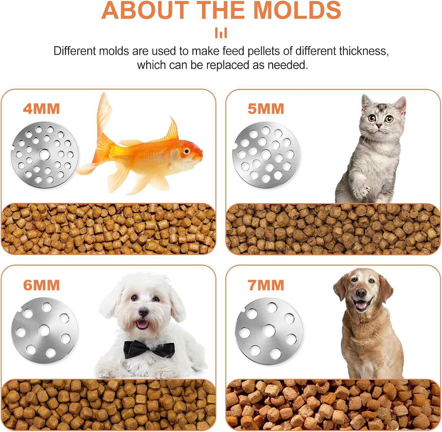 YUCHENGTECH Manual Pet Food Pellet Maker Enlarged Funnel Manual Birds Fishing Bait Granulator Pelleter Animal Pet Food Maker for Fish Dog Cat with 4mm/5mm/6mm/7mm Molds - Happypetzone.online - Image 4