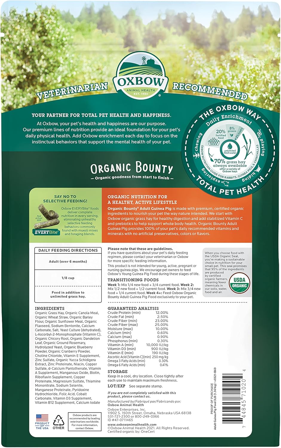 Oxbow Organic Bounty Adult Guinea Pig Food, Organic Guinea Pig Pellets Made with Timothy Hay, Stabilized Vitamin C, Small Animal Pet Products, Small Animal Food Made in USA, High Fiber, 3 lb. bag - Happypetzone.online - Image 2