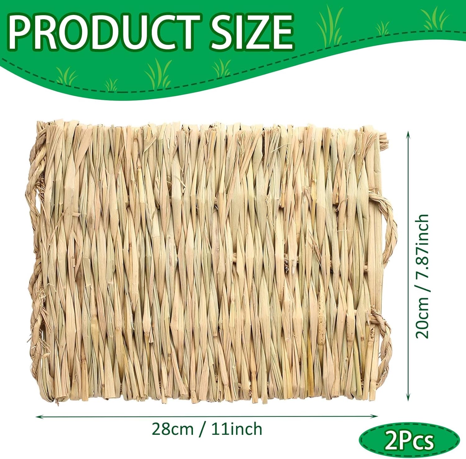 2 PCS Rabbit Grass Mats, Natural Straw Hay Woven Rabbit Bed Cage Mats Pet Handmade Bedding, Sleeping Chewing Nesting and Toys for Hamster Bunny Chinchilla Bird and Other Small Animal (2Pcs) - Happypetzone.online - Image 2