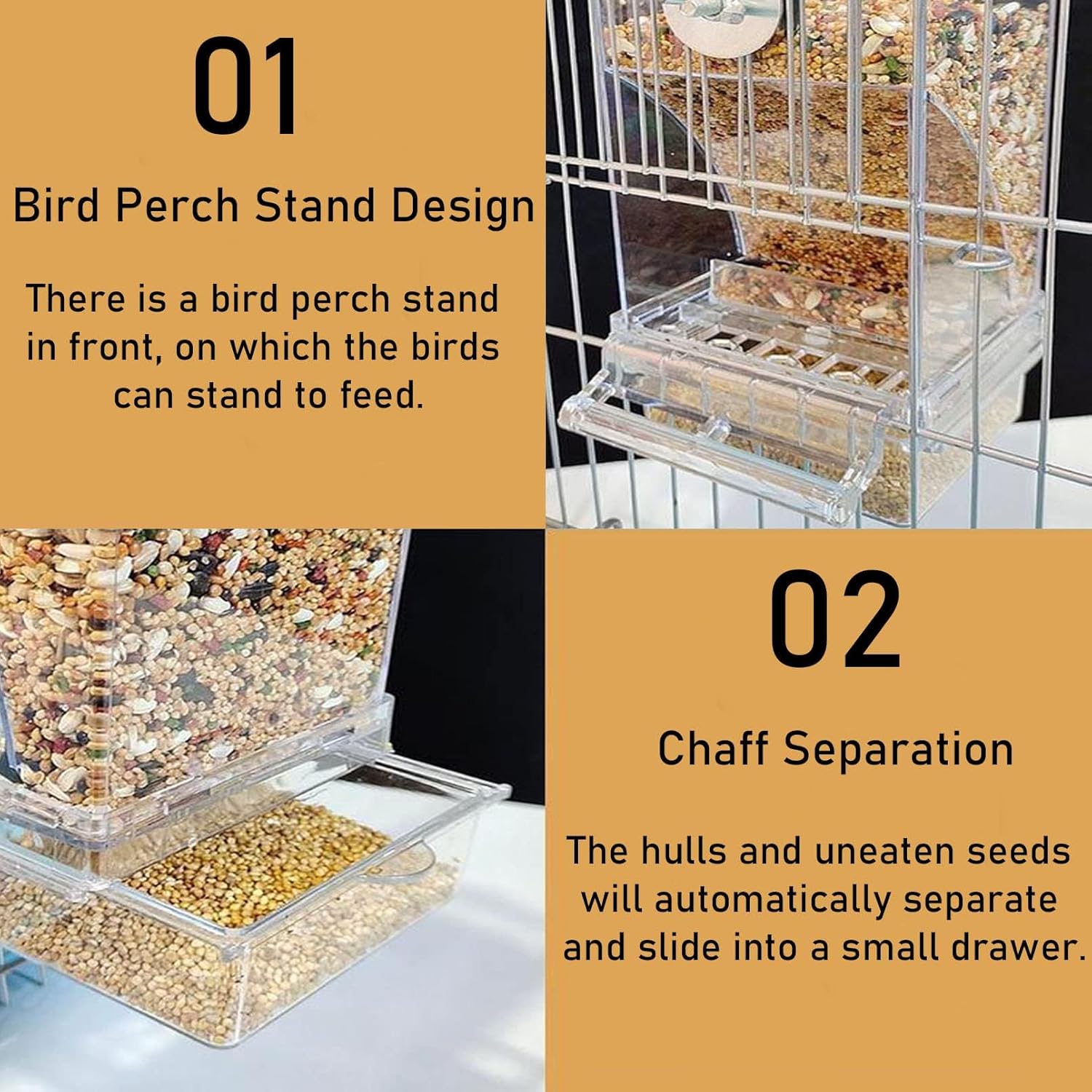 Automatic Bird Cage Feeder No Mess Parakeet Feeder Seed Food Container Feeding Station Cage Accessories for Small Birds Parrot Canary Lovebirds(Transparent) - Happypetzone.online - Image 3