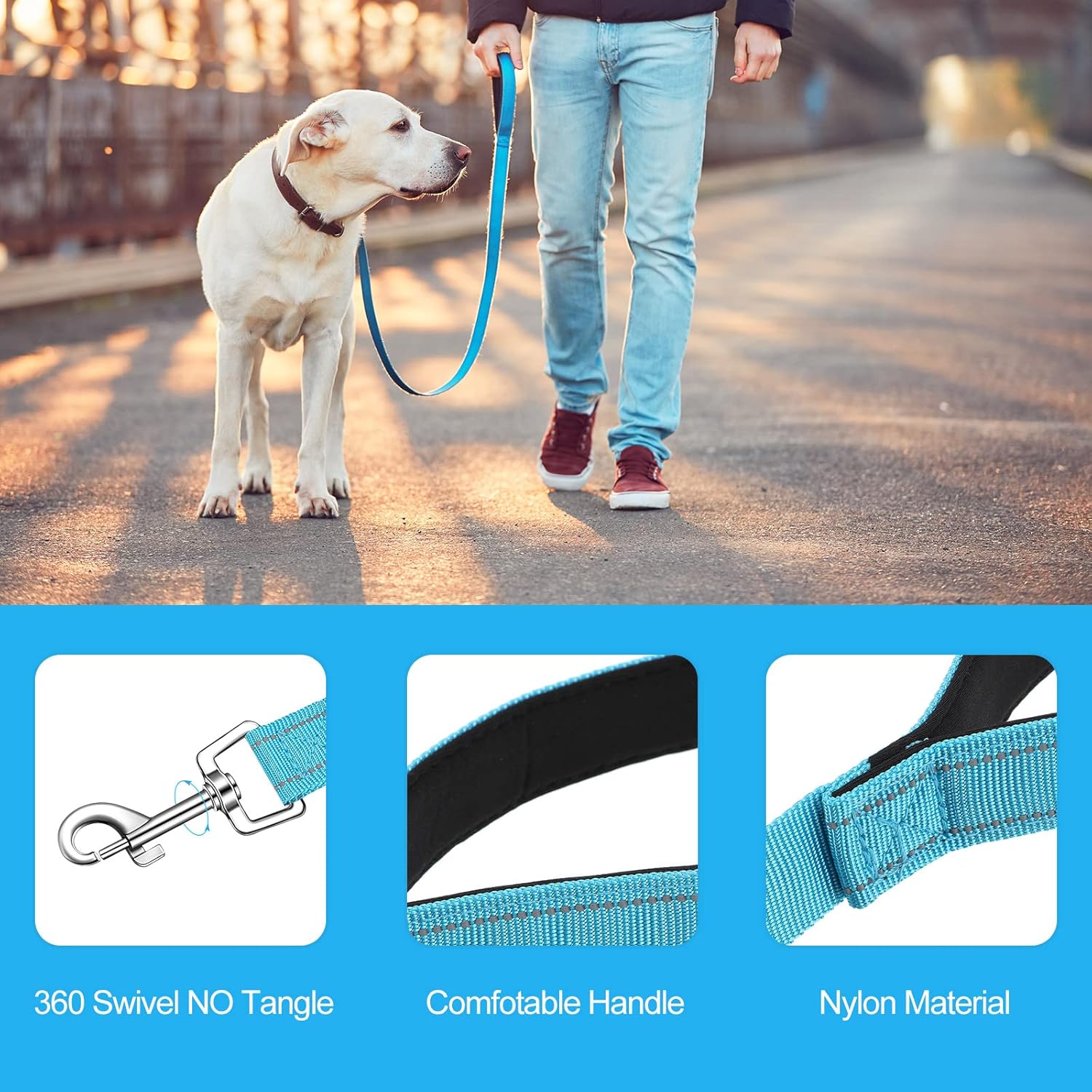 6 Pieces Dog Leash Bulk for Medium and Large Dog, Heavy Duty Nylon Pack Dogs Leashes Padded Handle Double Sided Reflective Puppy Collar for Walking, Training, 5 Feet(Classic) - Happypetzone.online - Image 3