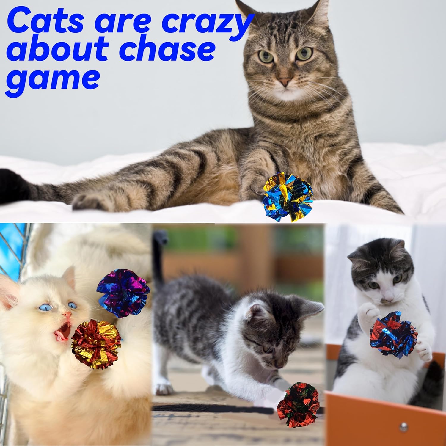 Cat Crinkle Ball Toys 10 Packs for Indoor Cats to Kill Time and Keep Fit, 2.3 Inch Colorful Mylar Crinkle Balls Attract Cats to Swat, Bite, Hunt, Interactive Toys for Cats and Kittens - Happypetzone.online - Image 5