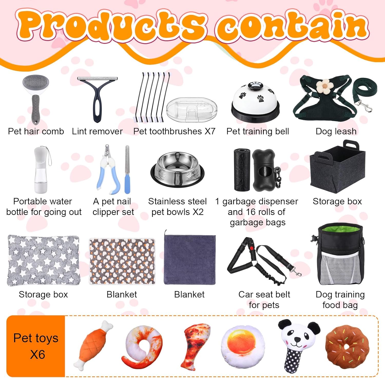 Abbylike 50 Pcs Puppy Supplies Starter Kit for Small Dogs Puppy Essentials Includes Leash, Bowls, Teeth Brushes, Water Bottle, and More Accessories for Dogs Pet Day Welcome Gift(Black) - Happypetzone.online - Image 3