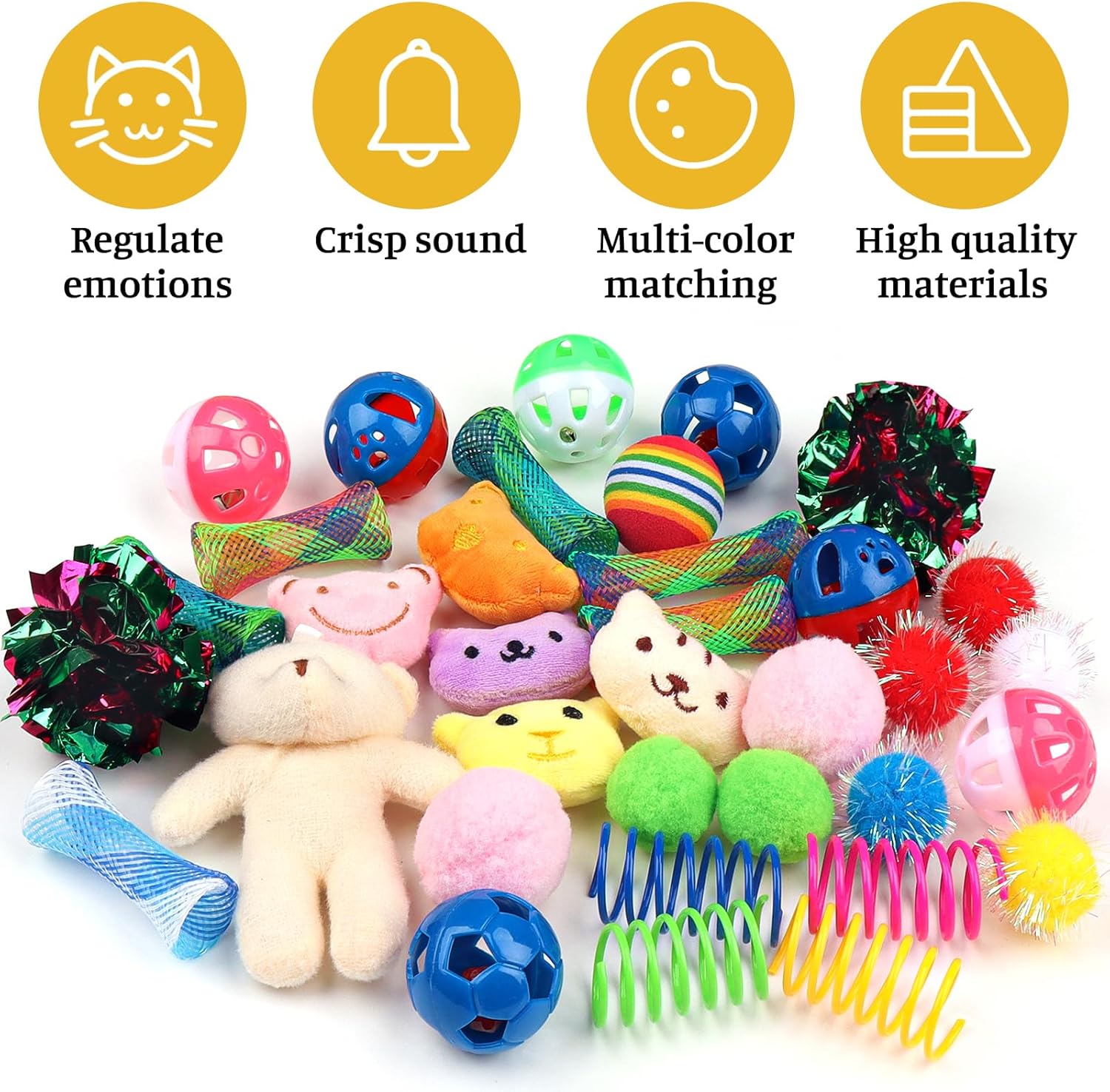 QUOZUO Kitten Toys - 38PCS Cat Play Set, Sparkle Balls, Plush Pom Pom Balls, Hanging Door Toy, Gift Box Styles - Happypetzone.online - Image 3