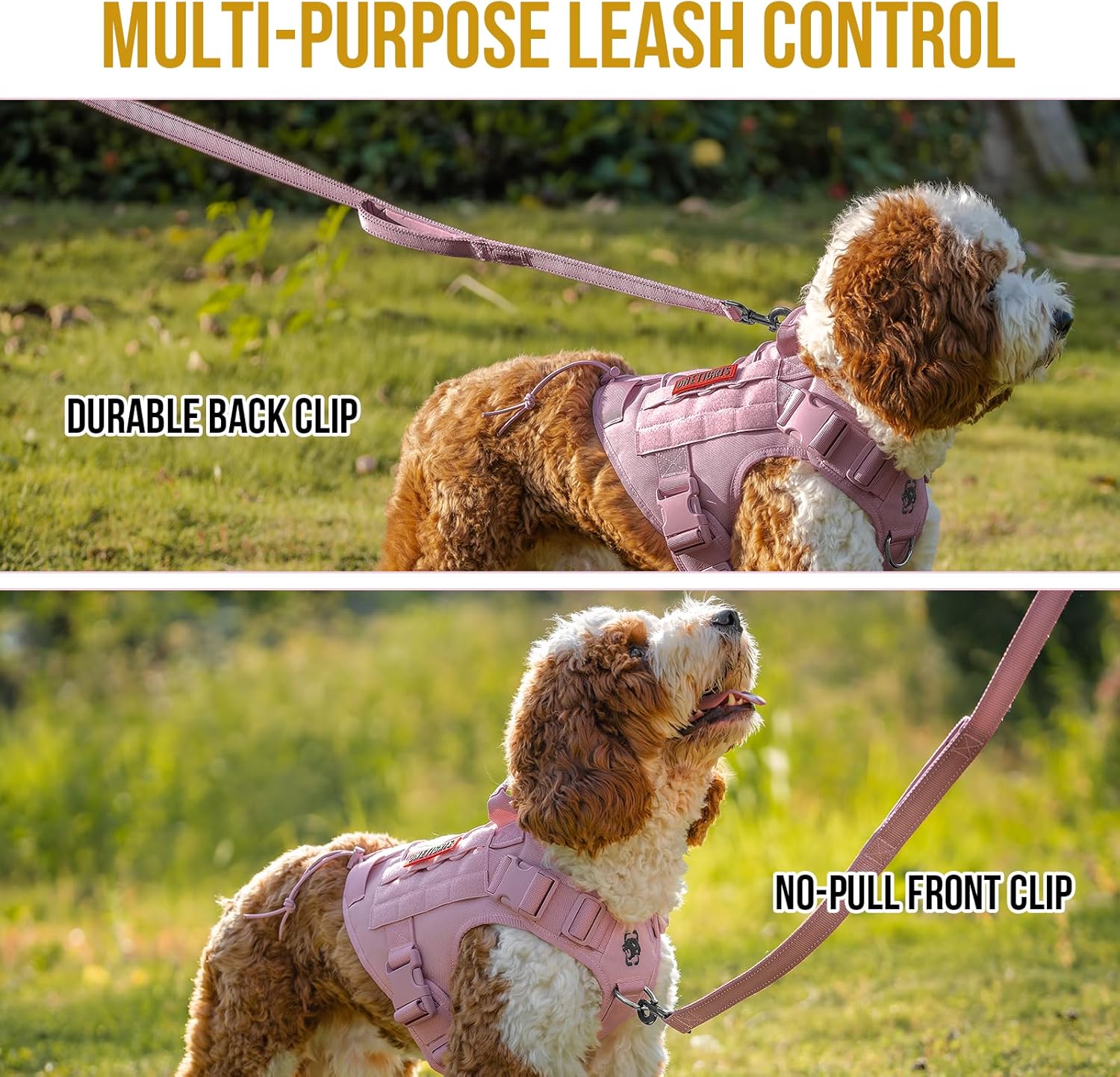 OneTigris Tactical Dog Harness Vest,No-Pull Service Dog Vest with Hook & Loop Panels,Adjustable Dog Vest Harness for Walking Hiking Training(Pink,XXS) - Happypetzone.online - Image 6