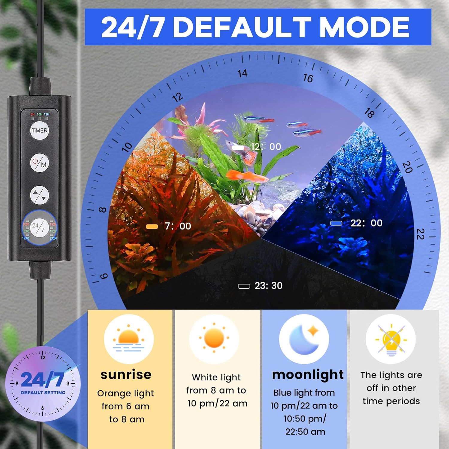 hygger Clip On Aquarium LED Light with Multi-Channel Controller, Fish Tank Light 24/7 Lighting Sunrise-Daylight-Moonlight and DIY Mode, Adjustable Timer/Brightness Light 7 Colors for Freshwater (2) - Happypetzone.online - Image 4