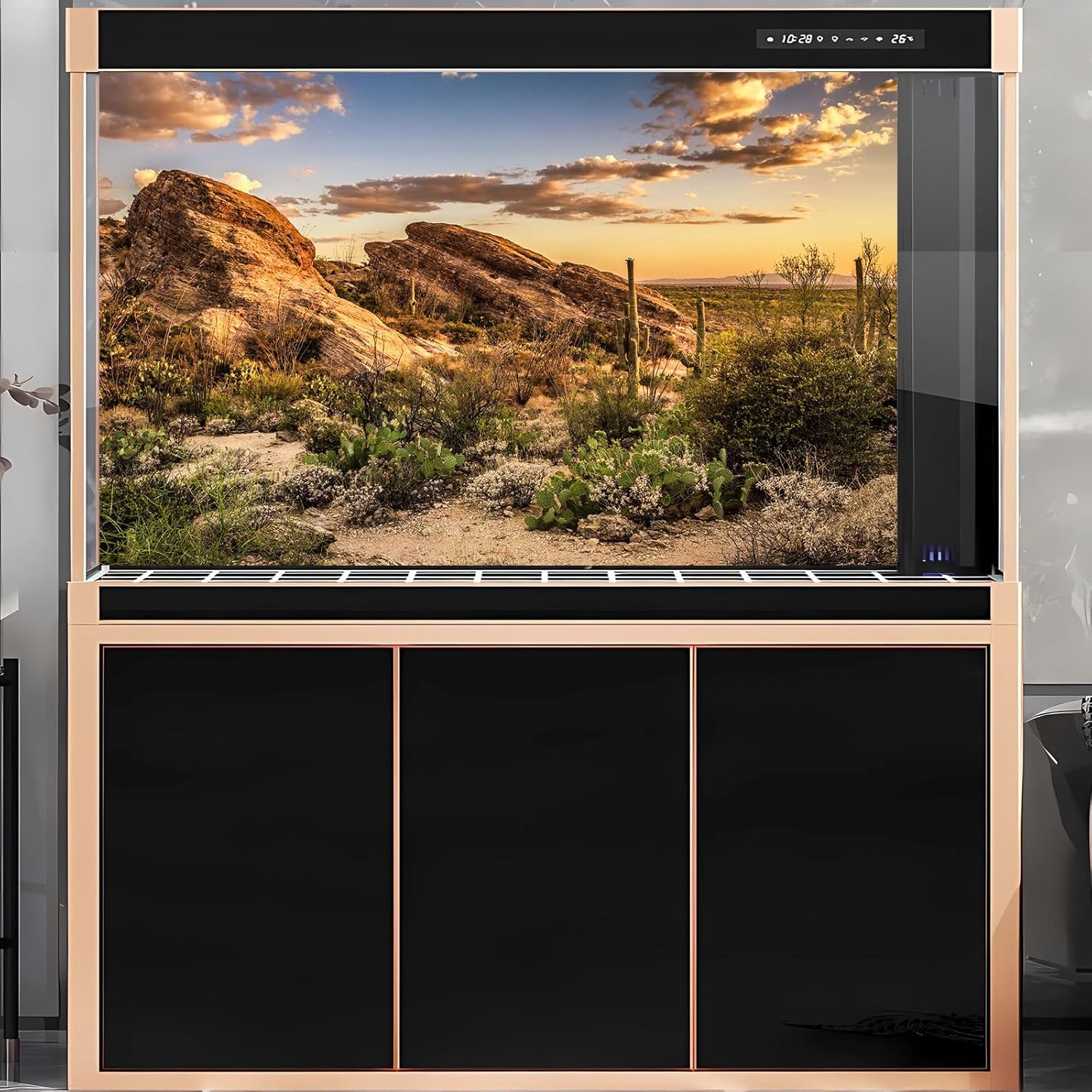 Desert Mountain Reptile Tank Background Sunset Rock Mountain Gobi Aquarium Background Blue Sky Gobi Barren Thorns Mountain Reptile Enclosure Backgrounds Cactus Mountain Fish Tank Backgrounds 30x18in - Happypetzone.online - Image 2
