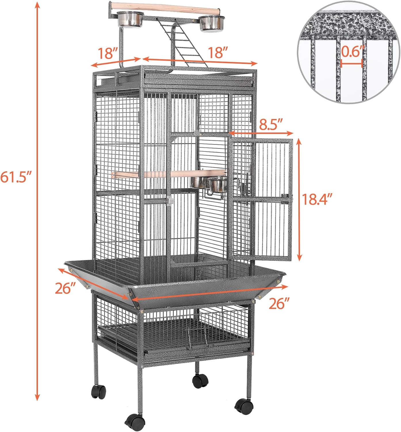 HSM 62 Inch Wrought Iron Large Bird Flight Cage with Rolling Stand for African Grey Parrot Cockatiel Sun Parakeet Conure Lovebird Canary… - Happypetzone.online - Image 2