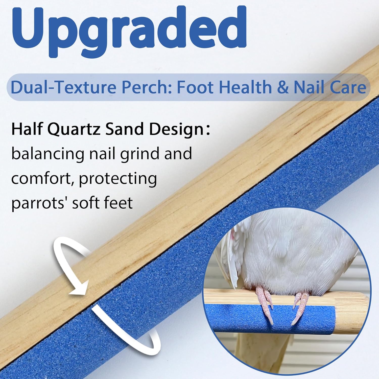 2Pcs Bird Perch for Cage, Upgraded Wooden Parrot Perch with Embedded Quartz for Gentle Claw & Nail Trimming, Cotton Rope Parakeet Perch for Soft Grip, Daily Care and Comfort Set for Cockatiel Lovebird - Happypetzone.online - Image 2
