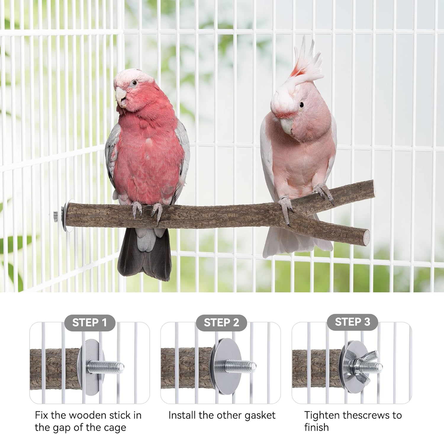 Niteangel Natural Wooden Perches for Bird Cages - Ideal for Cockatiels, Parakeets, Finches & Other Caged Birds (Natural Bark, 2 Pack) - Happypetzone.online - Image 5