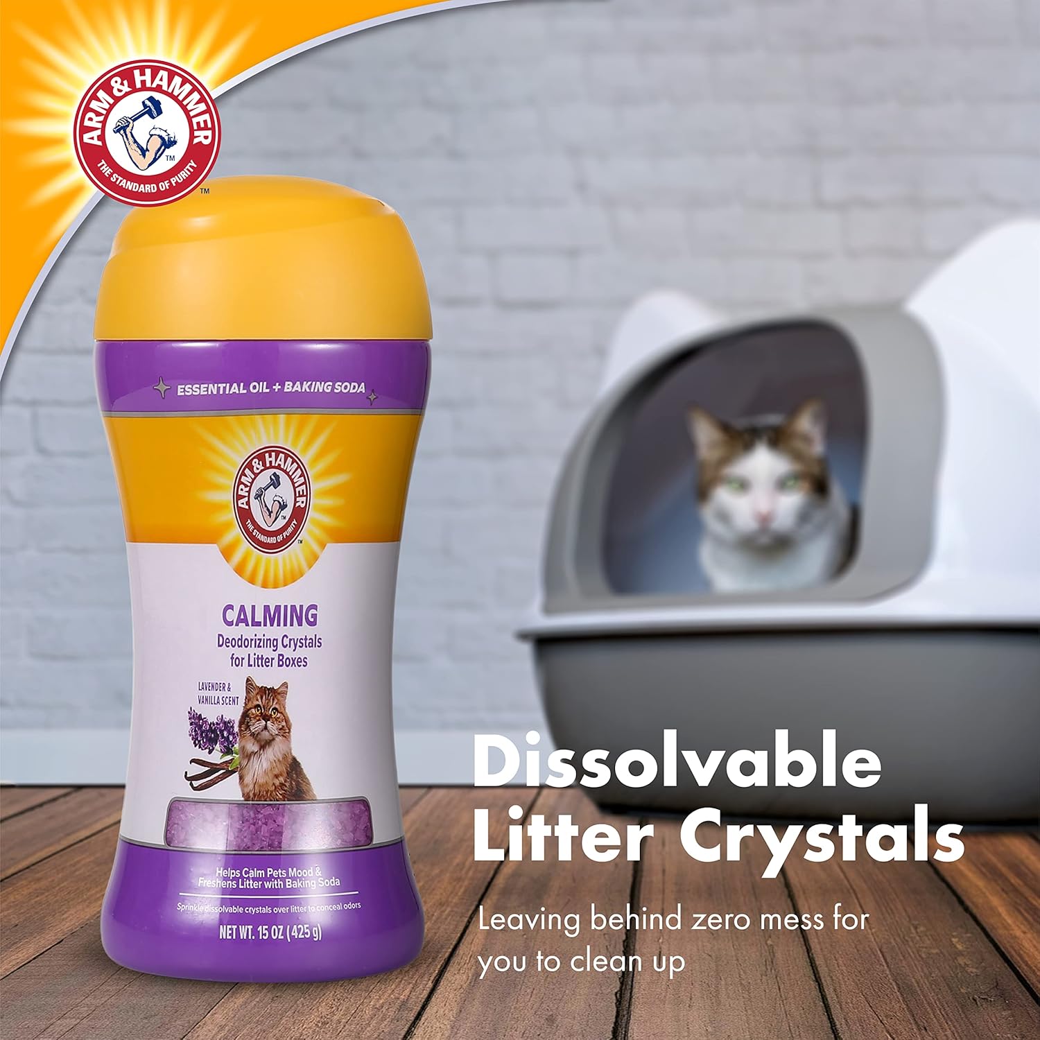 Arm & Hammer Cat Litter Deodorizing Crystals with Baking Soda, Odor Neutralizer, Dissolving Litter Box Deodorizer for Cat Odor Control, Lavender and Vanilla Scent, 15 Oz - Happypetzone.online - Image 3