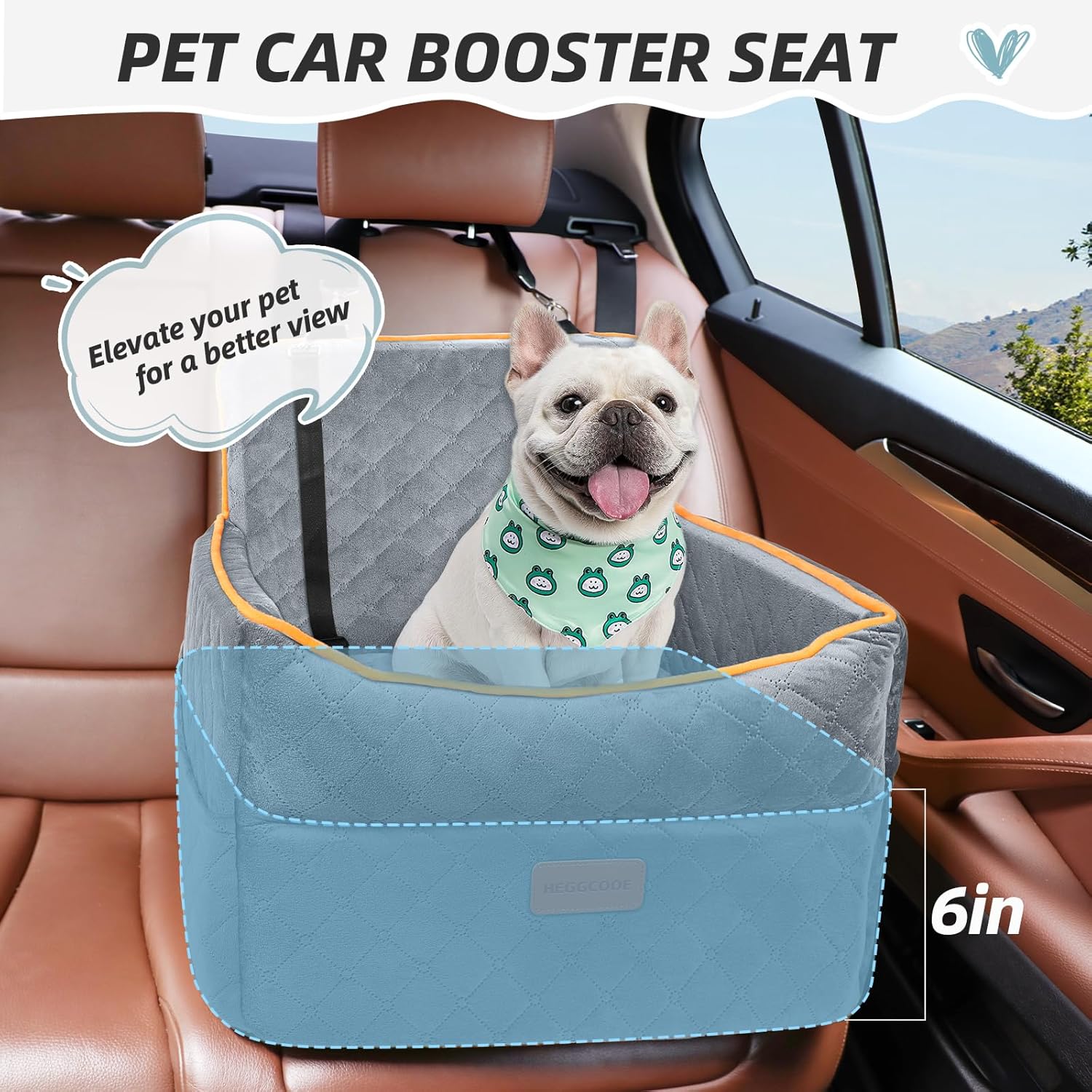 HEGGCOOE Dog Car Seat for Small Medium Dogs, Memory Foam Puppy Dog Booster Seat with Thick Cushion for Dogs Under 35lbs, Detachable Washable Pet Car Seat Travel Bed with Storage Pockets,2 Safety Belts - Happypetzone.online - Image 2