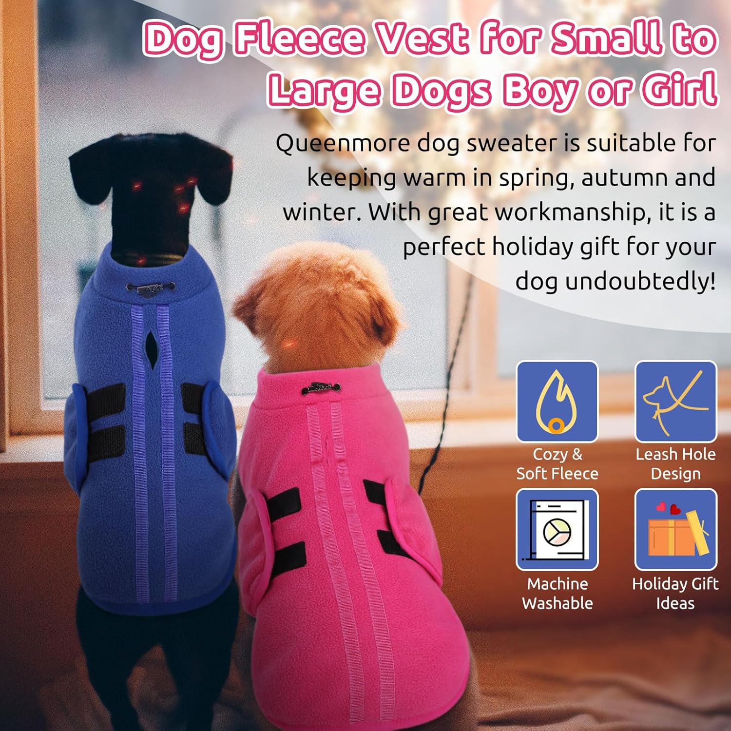 Queenmore Small Dog Sweater, Soft Fleece Vest Pullover Dog Jacket with Leash Hole, Warm Winter Dog Coats Cold Weather Doggy Dachshund Sweaters for Small Dogs Cats Boy or Girl (Blue, XS) - Happypetzone.online - Image 7