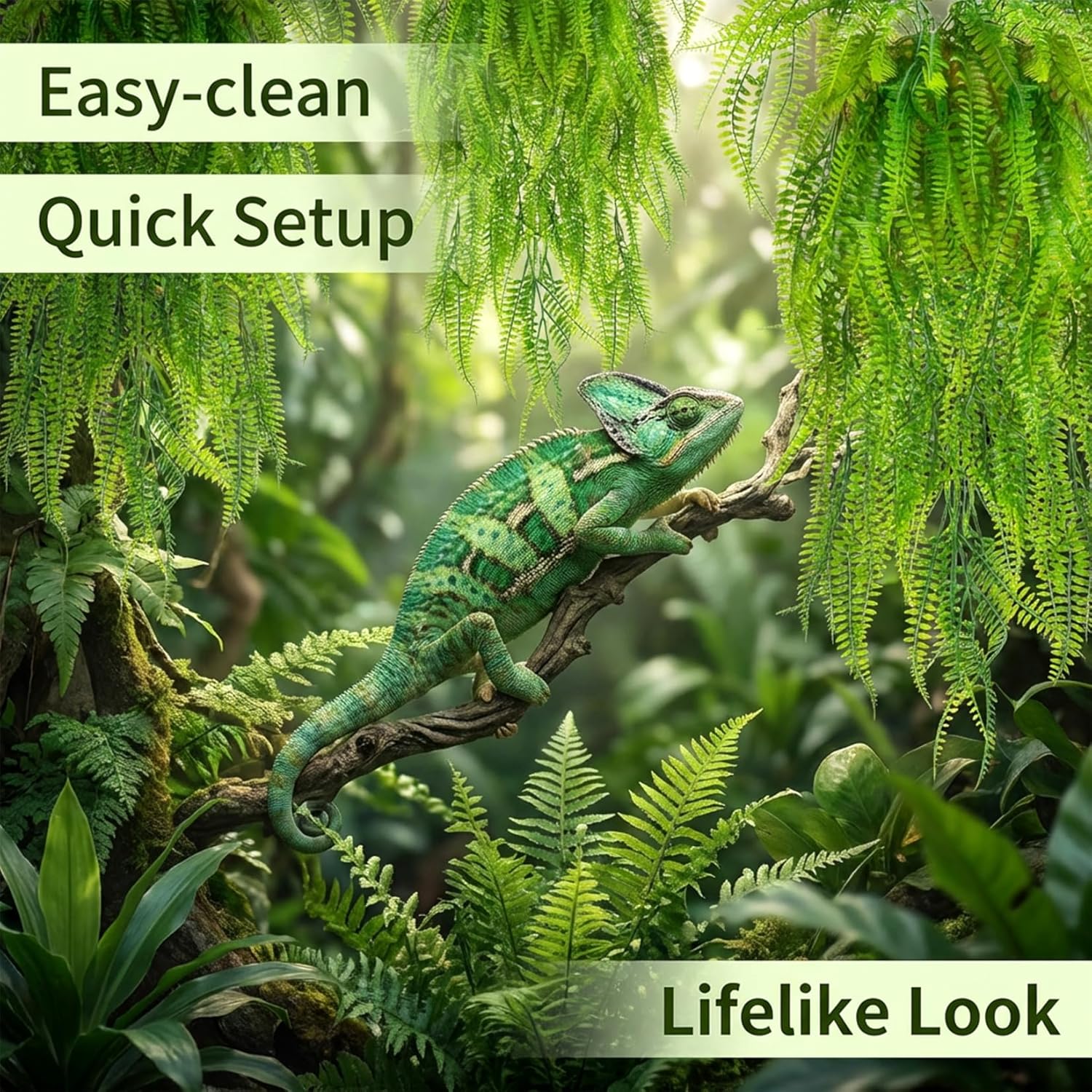 RAINFLOW 3PCS Artificial Terrarium Plants - Lifelike Reptile Habitat Vines, Fake Hanging Plants with Bendable Vine, Reptile Tank Accessories for Bearded Dragon, Chameleon, Lizard Snake Cage Decor - Happypetzone.online - Image 3