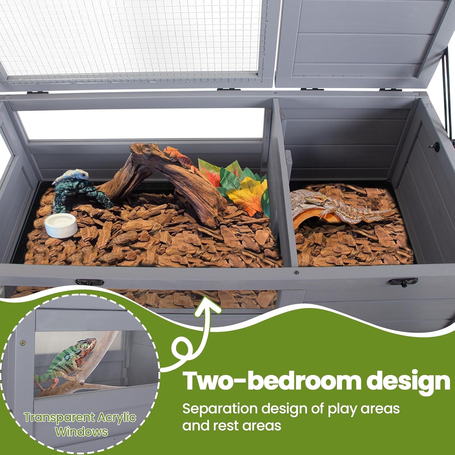Agitree Premium Reptile Habitat Enclosure for Tortoises, Lizards, and Snakes - Adjustable Lighting, 360° Wheels, Easy-Clean Design, and Secure Ventilation-(Light Gray - Happypetzone.online - Image 4
