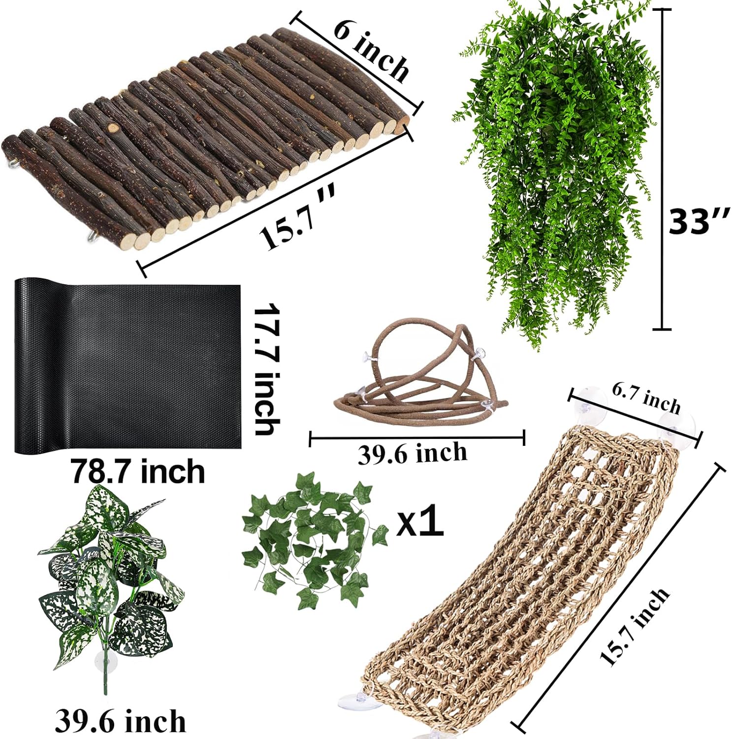 RUNANIA Bearded Dragon Tank Accessories, Reptile Mat Hammock Plants Bridge Jungle Climber Vines Terrarium Decorations for Bearded Dragon Lizard Snake - Happypetzone.online - Image 6
