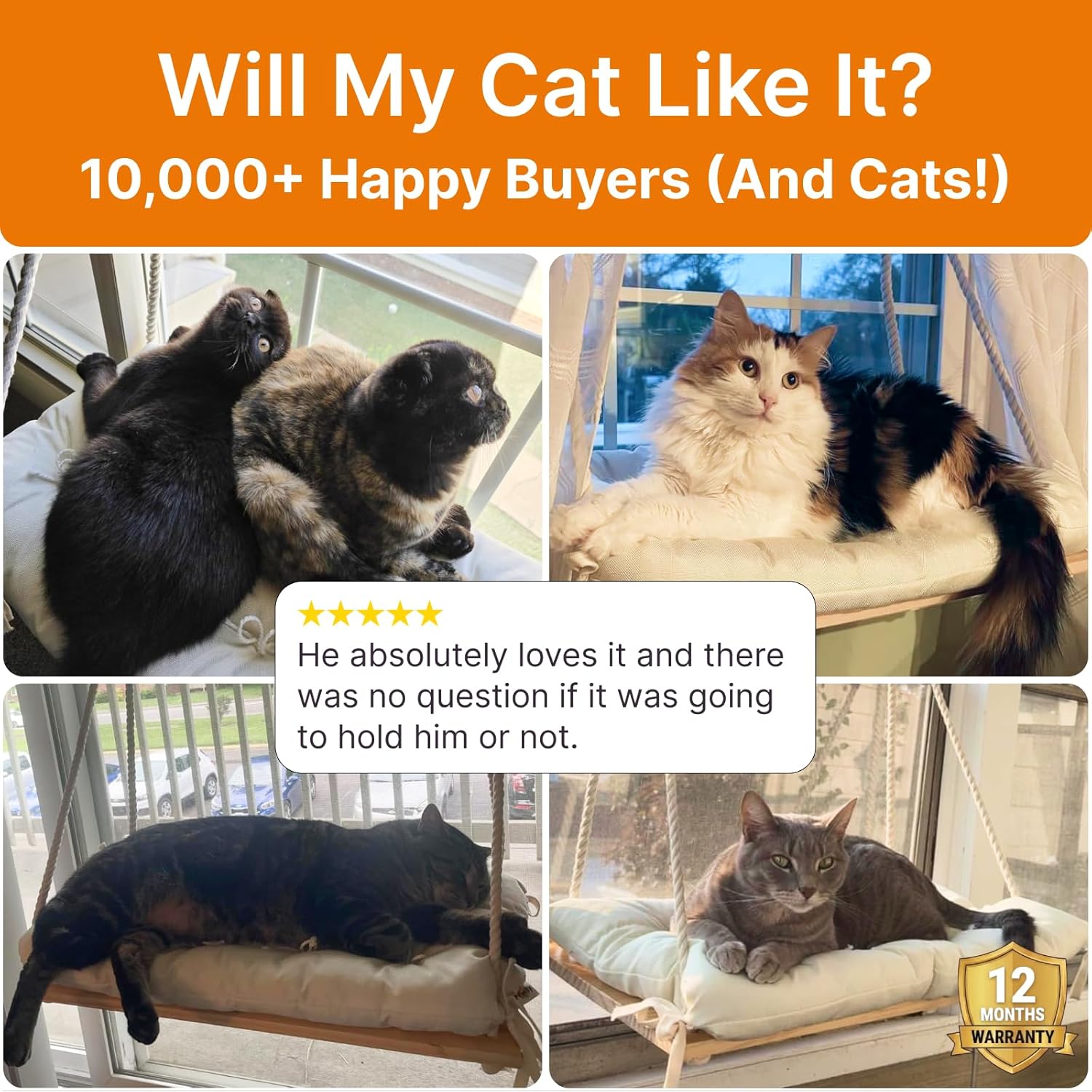 Large Cat Window Perch with Industrial-Grade Suction Cups – Solid Pine Wood Hammock Bed, Soft Cushion - 42 lb Capacity for Heavy Cats Inside - Happypetzone.online - Image 9