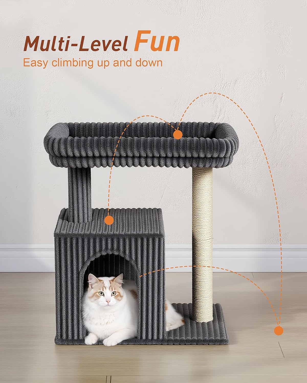 Cat Tree for Large Cat, 20.9 * 15.7in Large Perch Bed for Adult Cats, 22.8in Cat Tower with Scratching Post, Cat Condo with 2-Door for Indoor Cats, Dark Gray - Happypetzone.online - Image 6