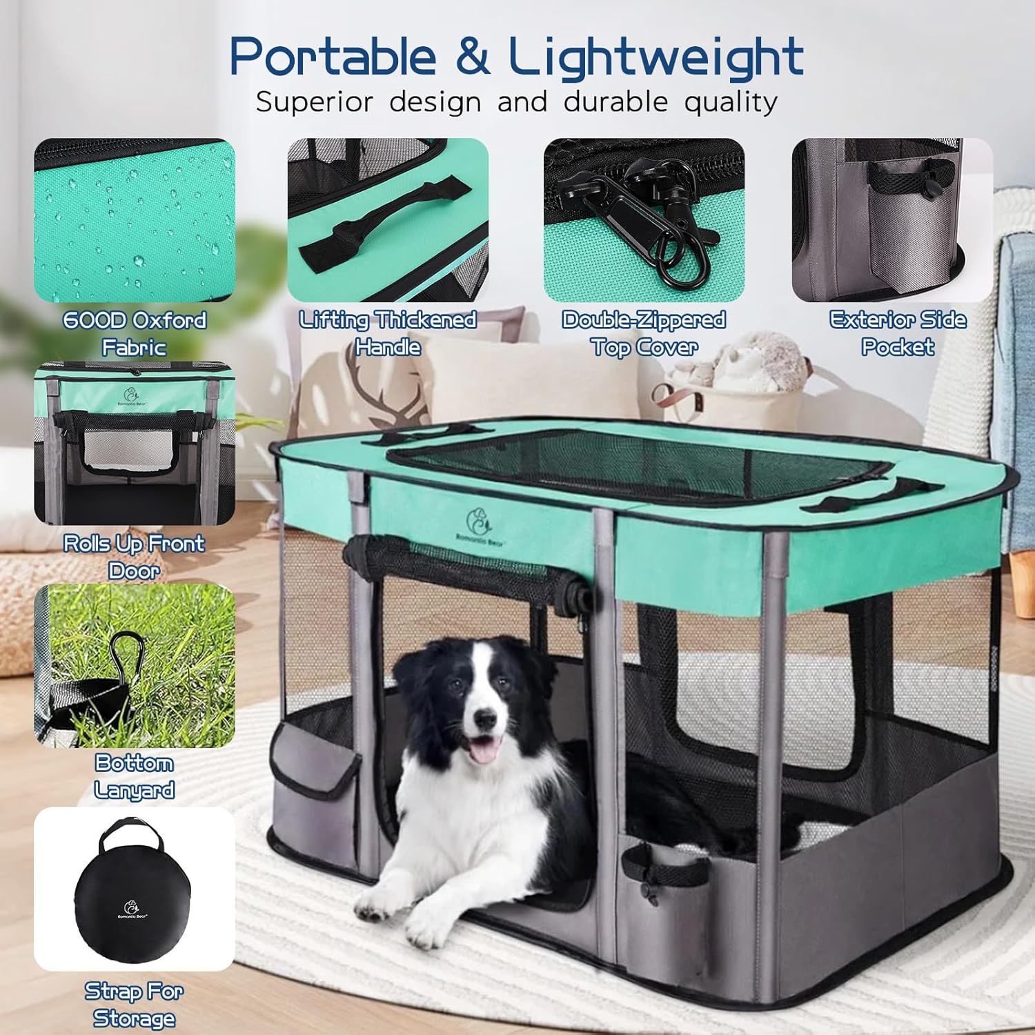 Dog Playpen,Pet Playpen,Foldable Dog Cat Playpens,Portable Exercise Kennel Tent Crate,Water-Resistant Breathable Shade Cover, Indoor Outdoor Travel Camping Use for Small Animals with Carrying Case(M) - Happypetzone.online - Image 6
