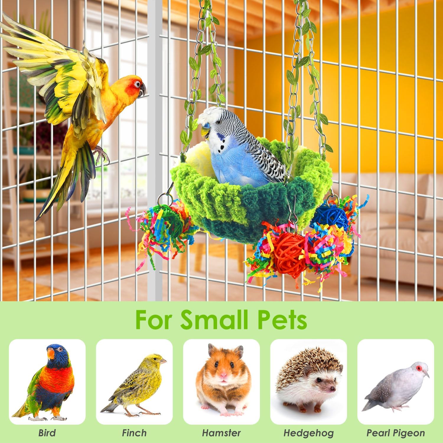 KATUMO Bird Nest, Conure Breeding Bed Parrotlet Snuggle Nest Lovebird Bed Bird Swing Bed for Small Birds, Size Small - Happypetzone.online - Image 6