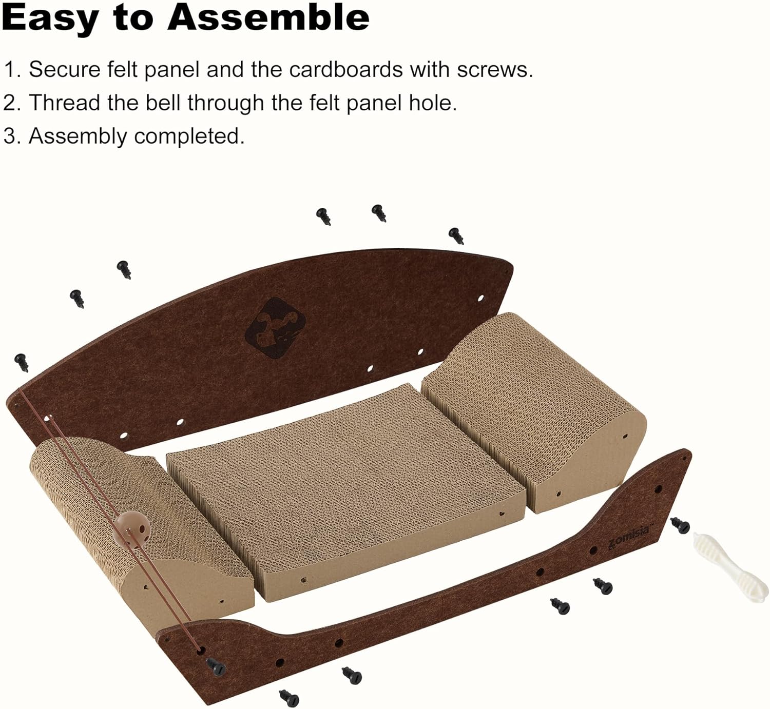 ZOMISIA 26'' Cardboard Cat Scratcher Bed - Large Scratcher Couch for Indoor Cats, Orthopedic Scratching Board, Lounger Scratching Couch with Bells - Happypetzone.online - Image 6