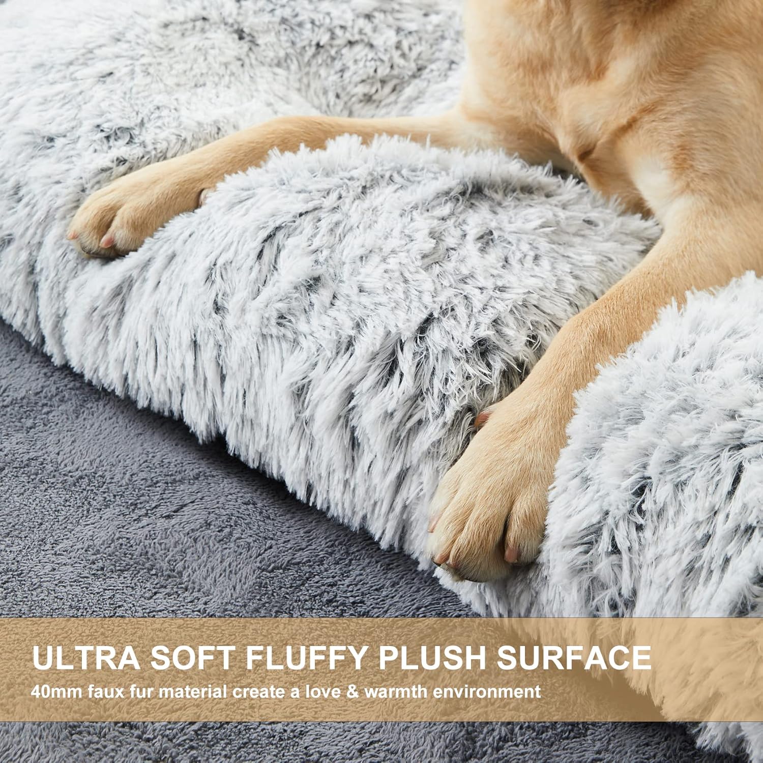BFPETHOME Dog Beds for Large Dogs, Plush Dog Crate Bed Fluffy Cozy Kennel Pad for Sleeping &Ease Anxiety, Washable Pet Mats with Anti-Slip Bottom for Large Dogs, Grey - Happypetzone.online - Image 3