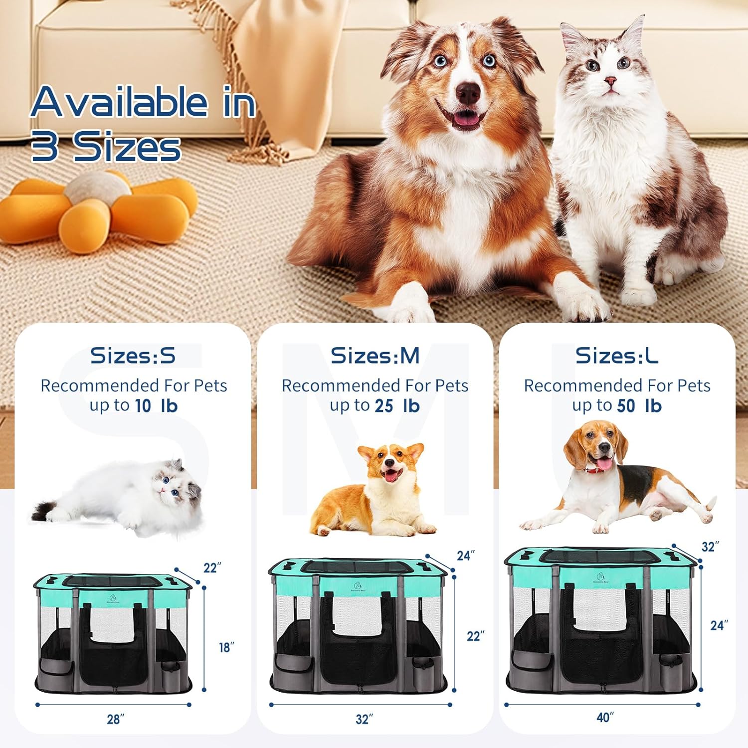 Dog Playpen,Pet Playpen,Foldable Dog Cat Playpens,Portable Exercise Kennel Tent Crate,Water-Resistant Breathable Shade Cover, Indoor Outdoor Travel Camping Use for Small Animals with Carrying Case(M) - Happypetzone.online - Image 2