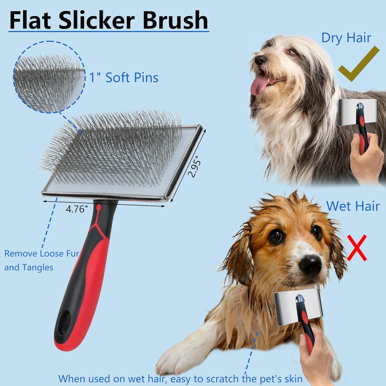 5-in-1 Dog & Cat Extra Long Pin Grooming Kit Slicker Brush for Large Dogs Cats Remove Loose Fur, Undercoat Brush for Shedding, Dematting Comb & Cleaner for Long Haired Pets - Happypetzone.online - Image 2
