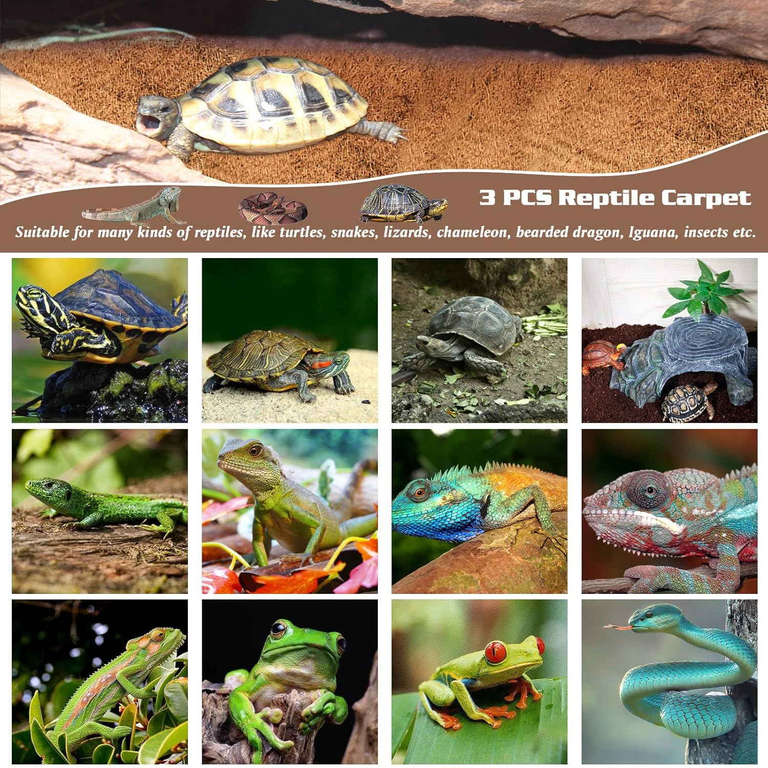 ZeeDix 3 Rolls Reptile Carpet, 16 x 36 inches Natural Coconut Fiber Liner Mat Flooring Accessories for Reptile Tank - Bearded Dragon Tortoise Lizard Turtle Snake Leopard Gecko Substrate Bedding - Happypetzone.online - Image 5