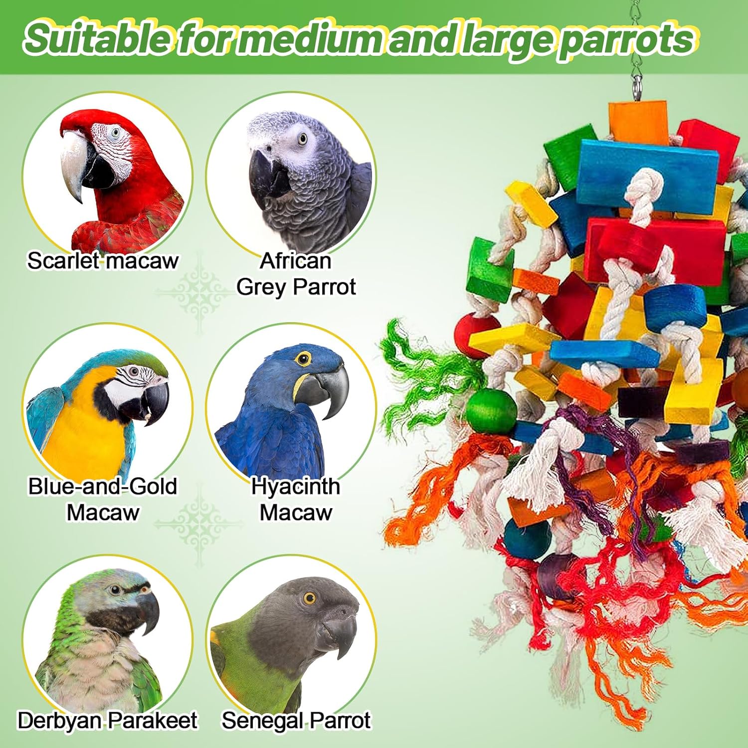 Large Parrot Toy - Multicolored Natural Wood Blocks Tearing Toys for Birds Suggested for African Grey, Macaw and Amazon Parrots - Happypetzone.online - Image 4