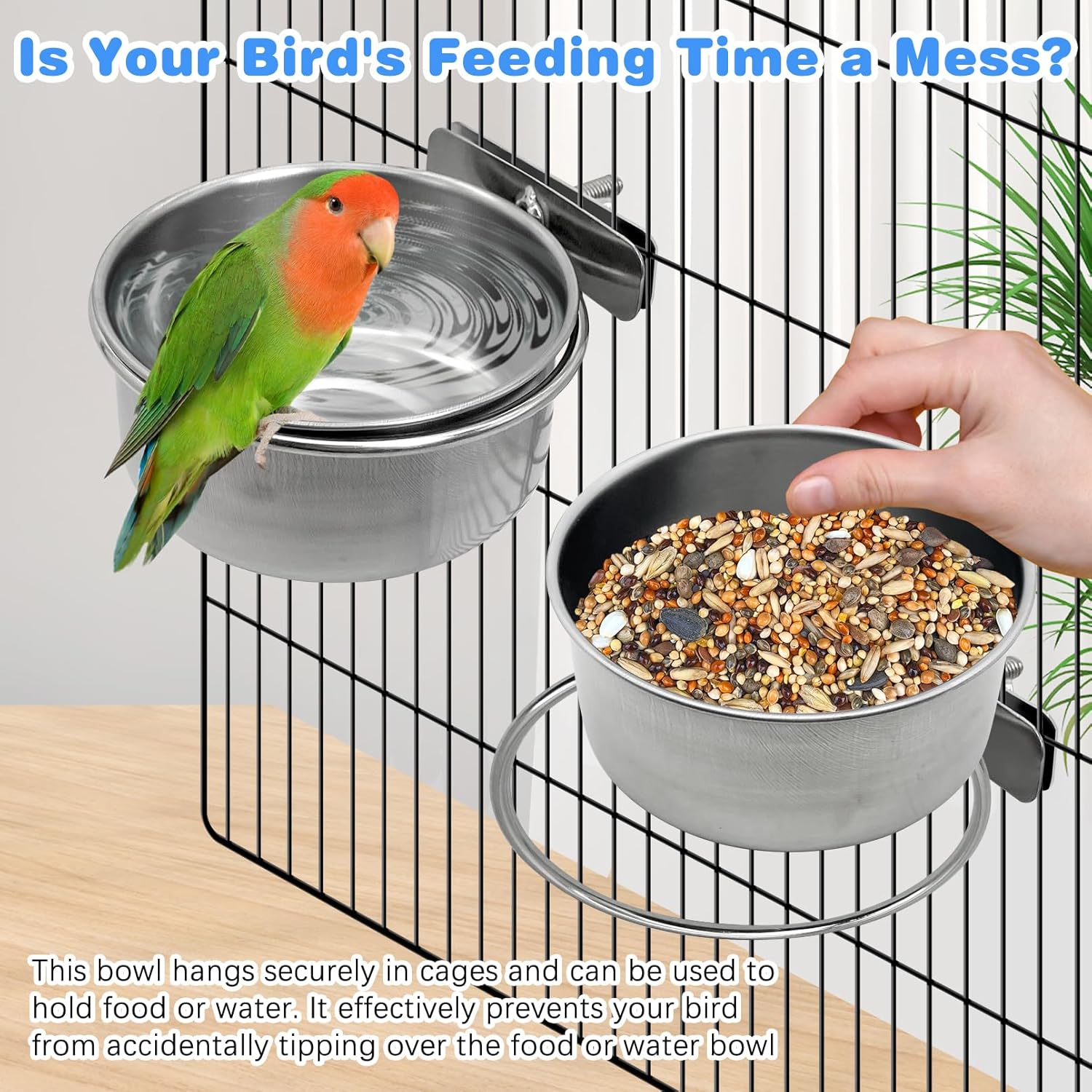 Tfwadmx Bird Feeding Dish Cups Parrot Food Bowl Clamp Holder Coop Cup, 2PCS Bird Cage Water Bowl for Parakeet African Greys Conure Cockatiels Lovebird Budgie Chinchilla - Happypetzone.online - Image 4