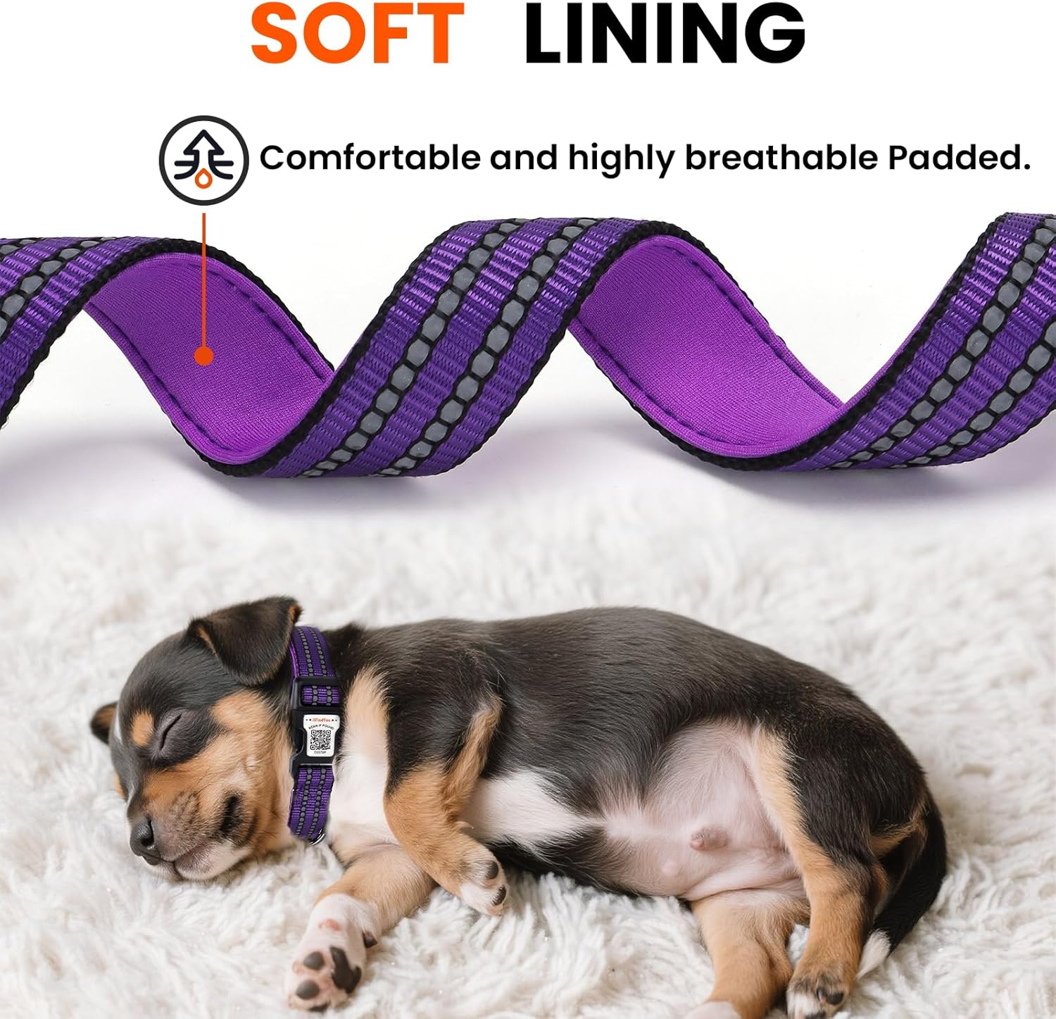 Reflective Dog Collar with QR Code Tag, Personalized Dog Collar, Safety Night Visibility, Anti-Loss Function (Purple, Medium) - Happypetzone.online - Image 3