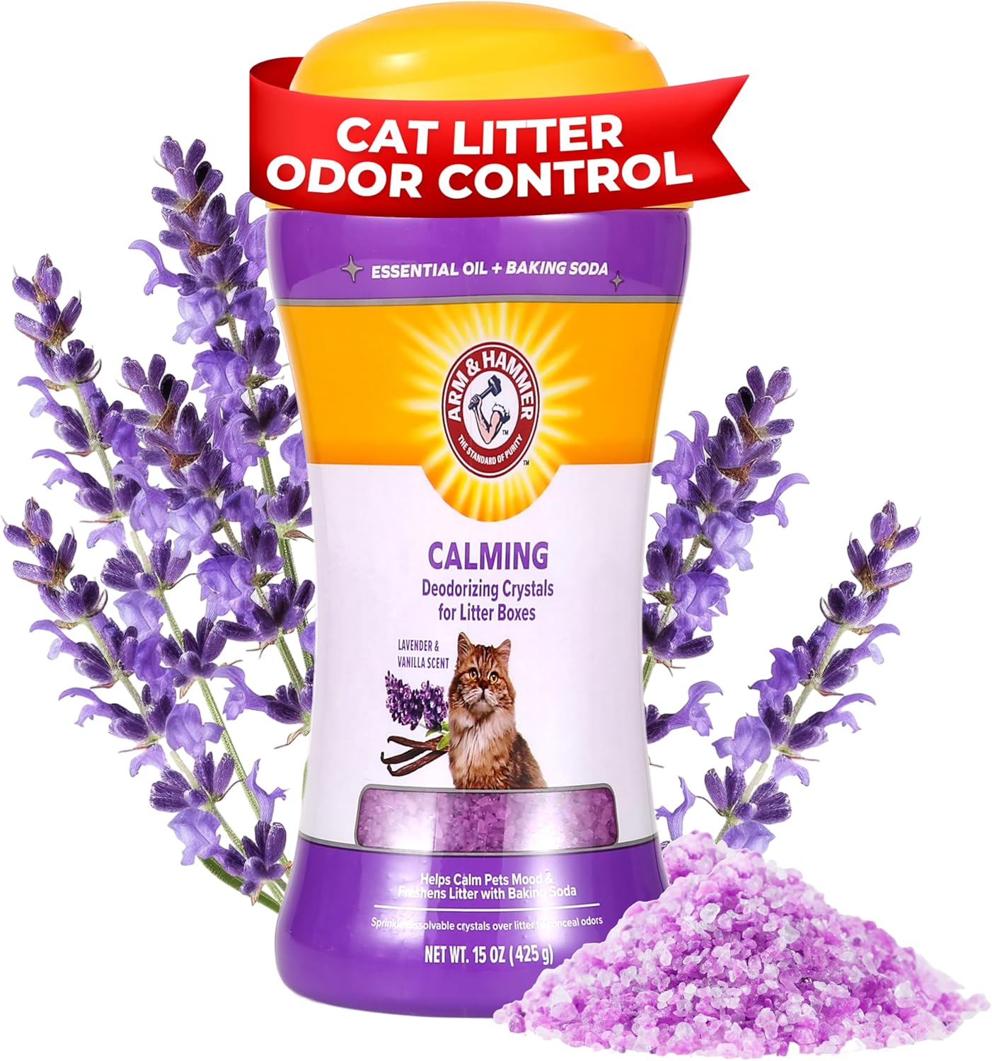 Arm & Hammer Cat Litter Deodorizing Crystals with Baking Soda, Odor Neutralizer, Dissolving Litter Box Deodorizer for Cat Odor Control, Lavender and Vanilla Scent, 15 Oz - Happypetzone.online - Image 4