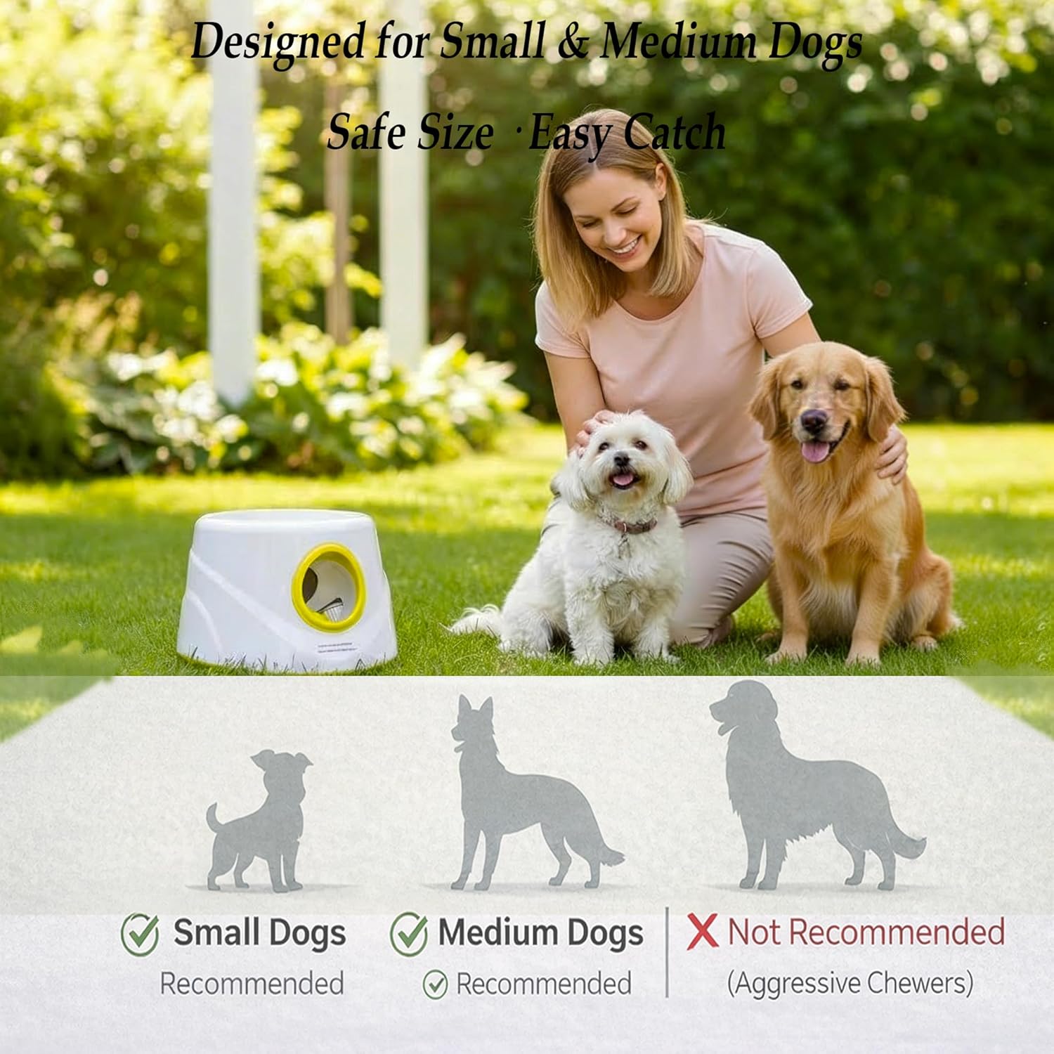 Automatic Dog Ball Launcher for Small Dogs & Medium Dogs, Interactive Fetch Machine with 3 Launch Distances (15–45 FT), USB Rechargeable, Includes 6 ETPU Balls - Happypetzone.online - Image 3