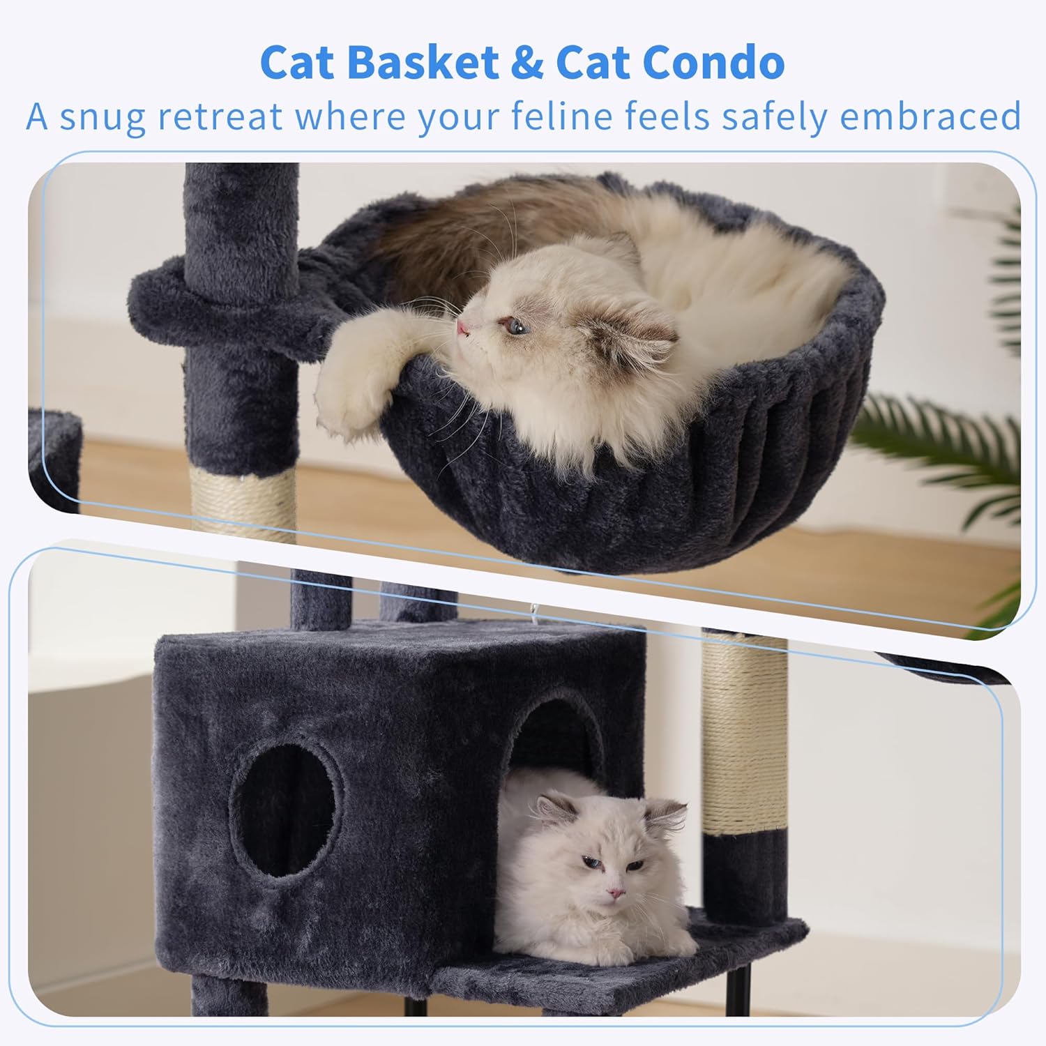 Heybly Cat Tree, 49.2 Inches Cat Tower for Indoor Cats, Spacious Cat House Condo with Hidden Space,Sturdy Steel Tube,Soft Plush Top Perch,Cozy Hammock and Sisal Scratching Posts, Smoky Gray HCT200SG - Happypetzone.online - Image 7