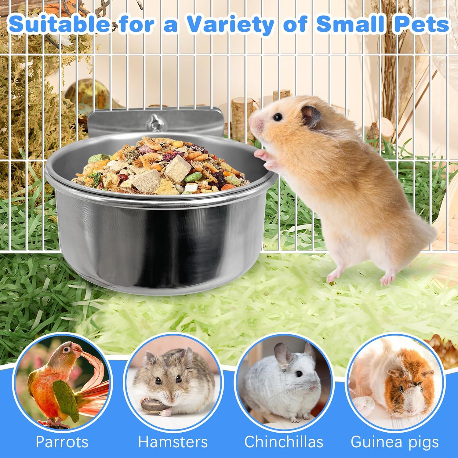 Tfwadmx Bird Feeding Dish Cups Parrot Food Bowl Clamp Holder Coop Cup, 2PCS Bird Cage Water Bowl for Parakeet African Greys Conure Cockatiels Lovebird Budgie Chinchilla - Happypetzone.online - Image 6