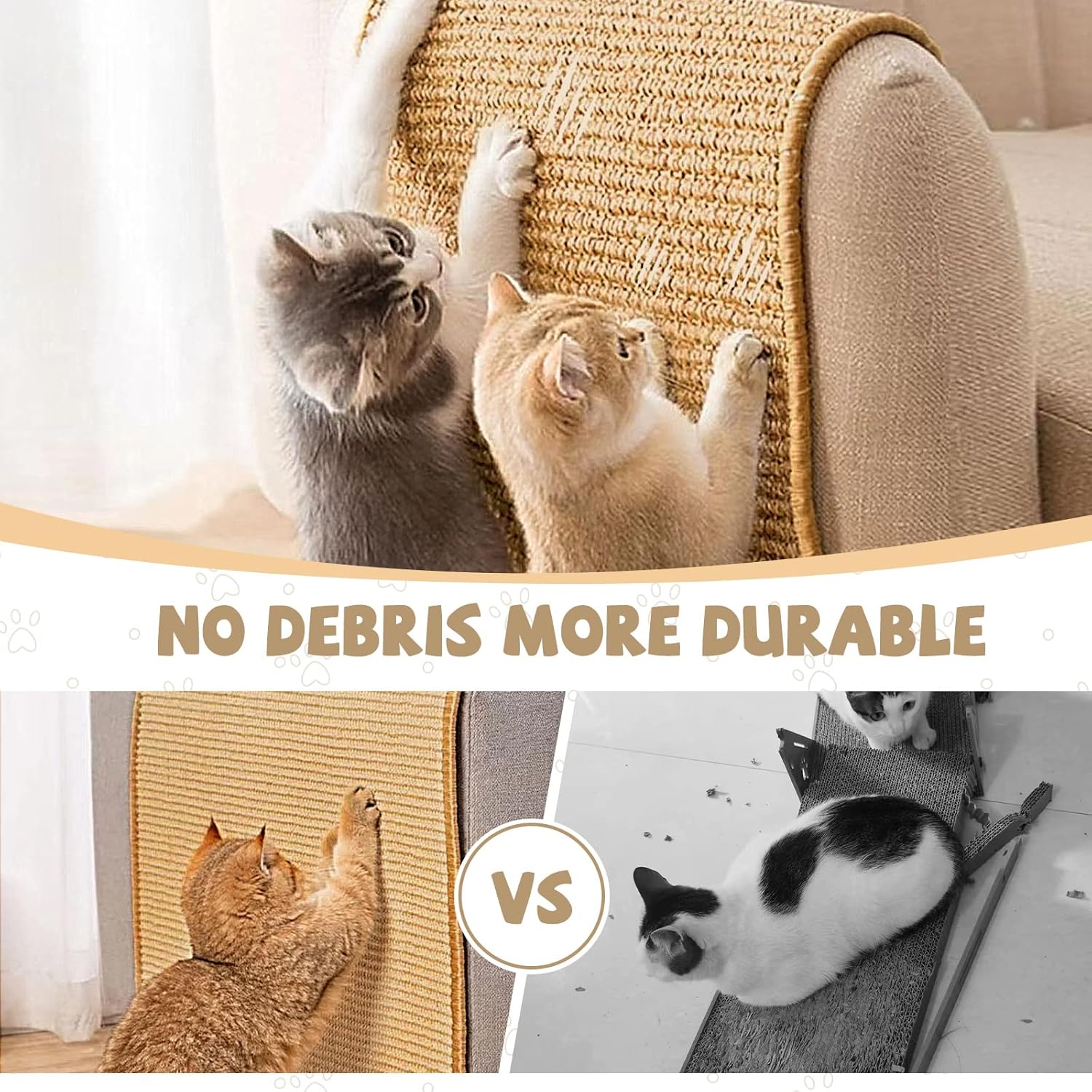 Graciadeco Carpet Cat Scratching Mat Sisal, 2 Packs Sisal Fabric Large 23.6" x 15.7" Scratching Pad for Indoor Cats with Adhesive Hook Loop Tape, Cat Scratching Rug Wall Scratchers for Indoor - Happypetzone.online - Image 5