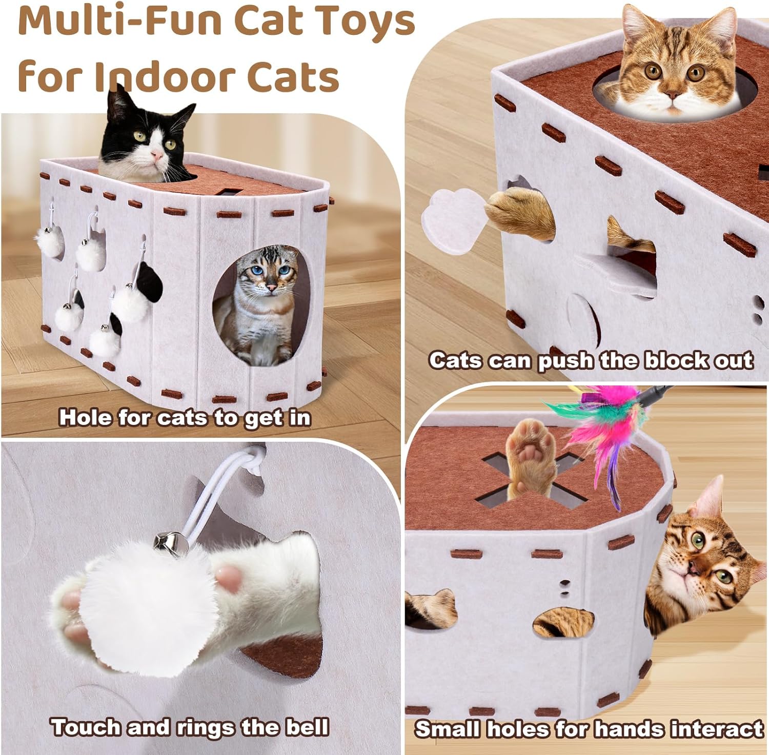 Mity Rain Cat House for Indoor Cats, Foldable Felt Bed Cave with Tunnel & Cat Ball Toy, Large Cat Bed Up for Play, Soft & Warm Cat Beds & Furniture for Indoor Kitten Adult Cats - Happypetzone.online - Image 3