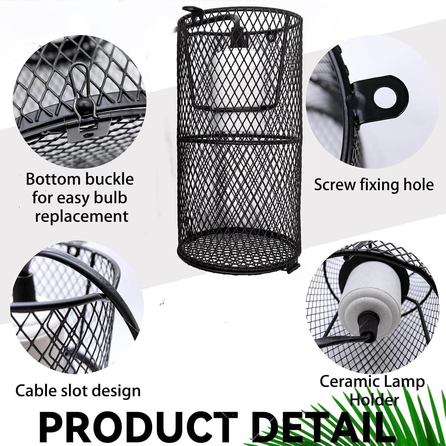Reptile Heat Lamp Guard Ceramic Heat Emitter Basking Heater Lamp Reptile Accessories for Turtle Snakes Lizards Frogs Chicks with Power Switch & Anti-Biting Hanging Hook Design Round Without Bulb 150w - Happypetzone.online - Image 3
