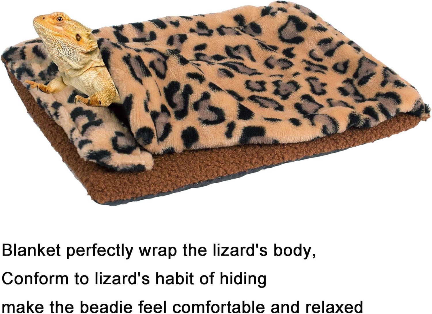 ADOGGYGO Bearded Dragon Bed with Pillow Blanket, Bearded Dragon Tank Accessories Lizard Hide Habitat Shelter, Warm Sleeping Bag with Cover for Reptile (Brown) - Happypetzone.online - Image 3